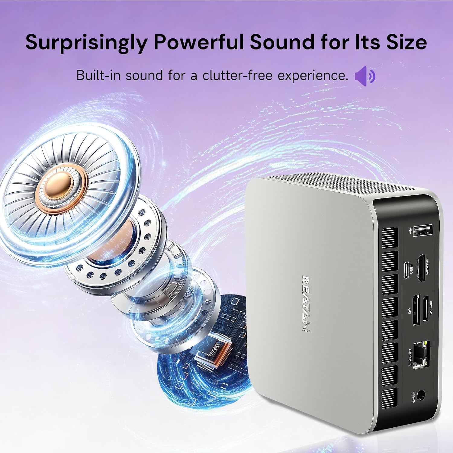 Reatan Mini Gaming PC, Latest AMD Ryzen AI 9 HX 470 Processor, 12C/24T Up to 5.2GHz, 48GB DDR5 1TB SSD, Radeon 890M GPU, 8K Quad Display, Built-in Speaker, Oculink, WiFi 7, BT 5.4, Compact Desktop