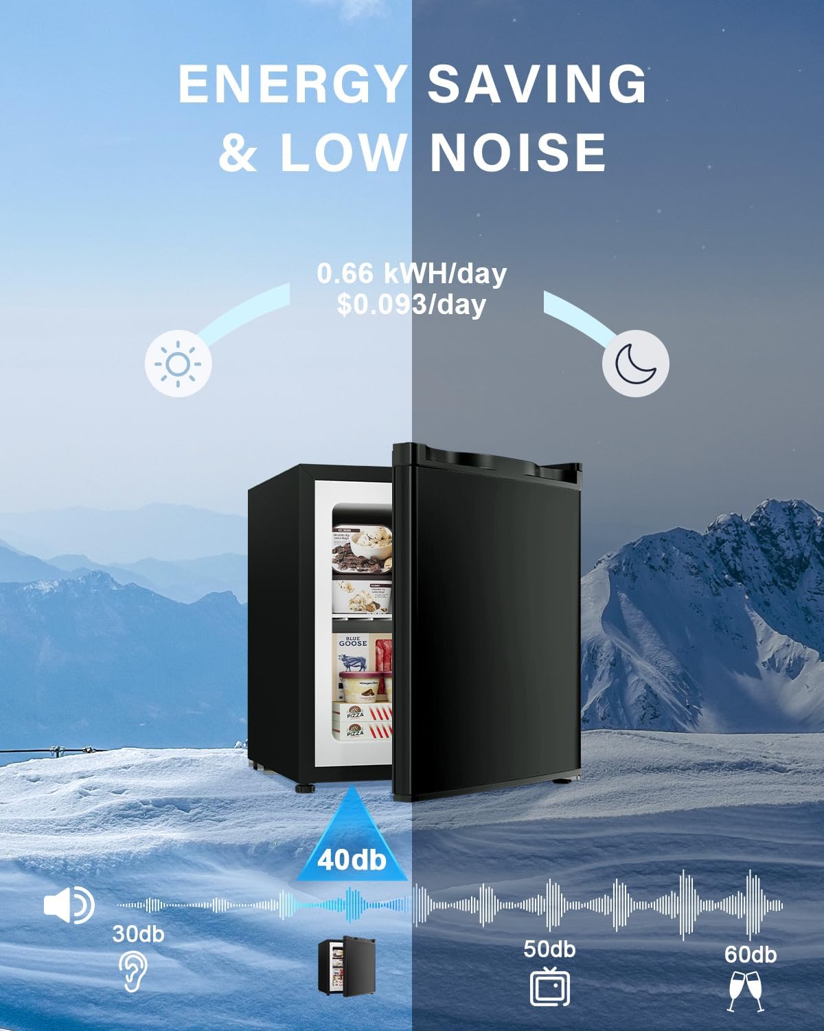 Feelfunn 1.1 Cu.ft Mini Freezer - Compact Upright Freezer with 7 Adjustable Thermostat, Removable Shelf, Reversible Single Door, 360°Uniform Cooling Small freezer for Home Office Apartment Dorm, Black
