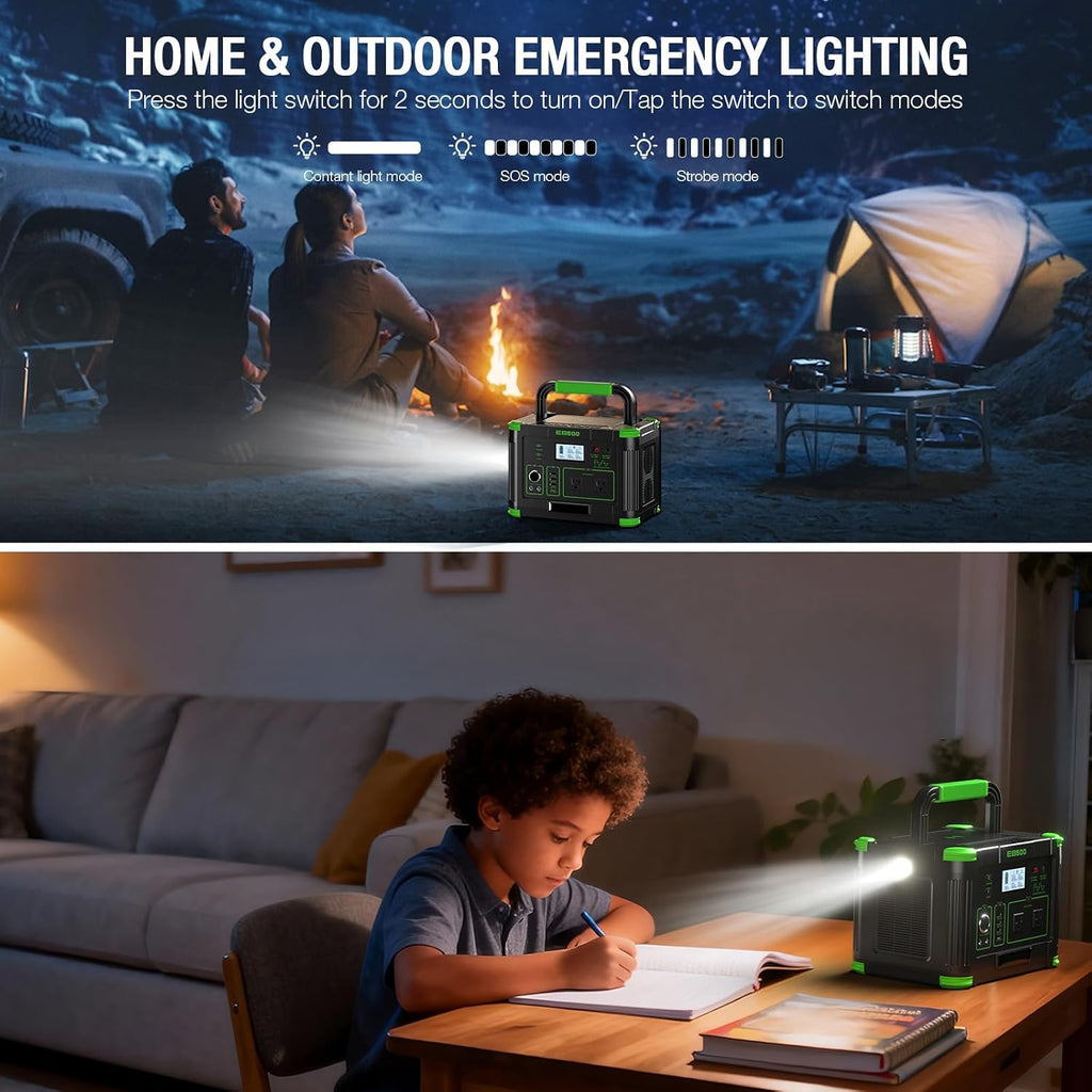 500W Portable Power Station, 519.48Wh Outdoor Solar Generator Backup Battery Pack with 2 110V AC Outlets, 500W (Peak 1000W) 10-Port Powerhouse for RV/Van Camping Fishing Climbing Road Home Emergency