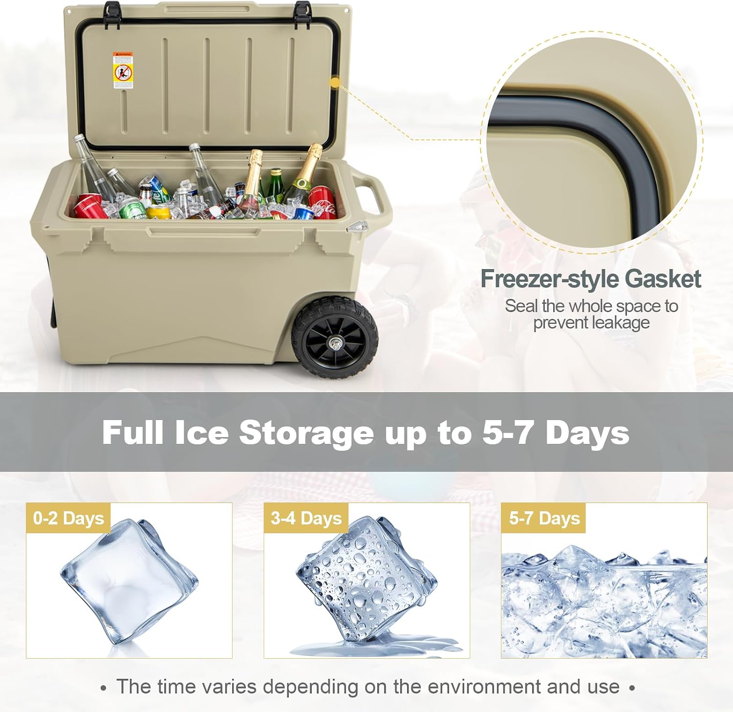 Goplus Cooler with Wheels, Insulated Large Ice Chest with Portable Handles, Cup Holders, Leak-Proof Tight Latches, 5-7-day Ice Retention, Heavy Duty Hard Coolers for Beach Camping Boat