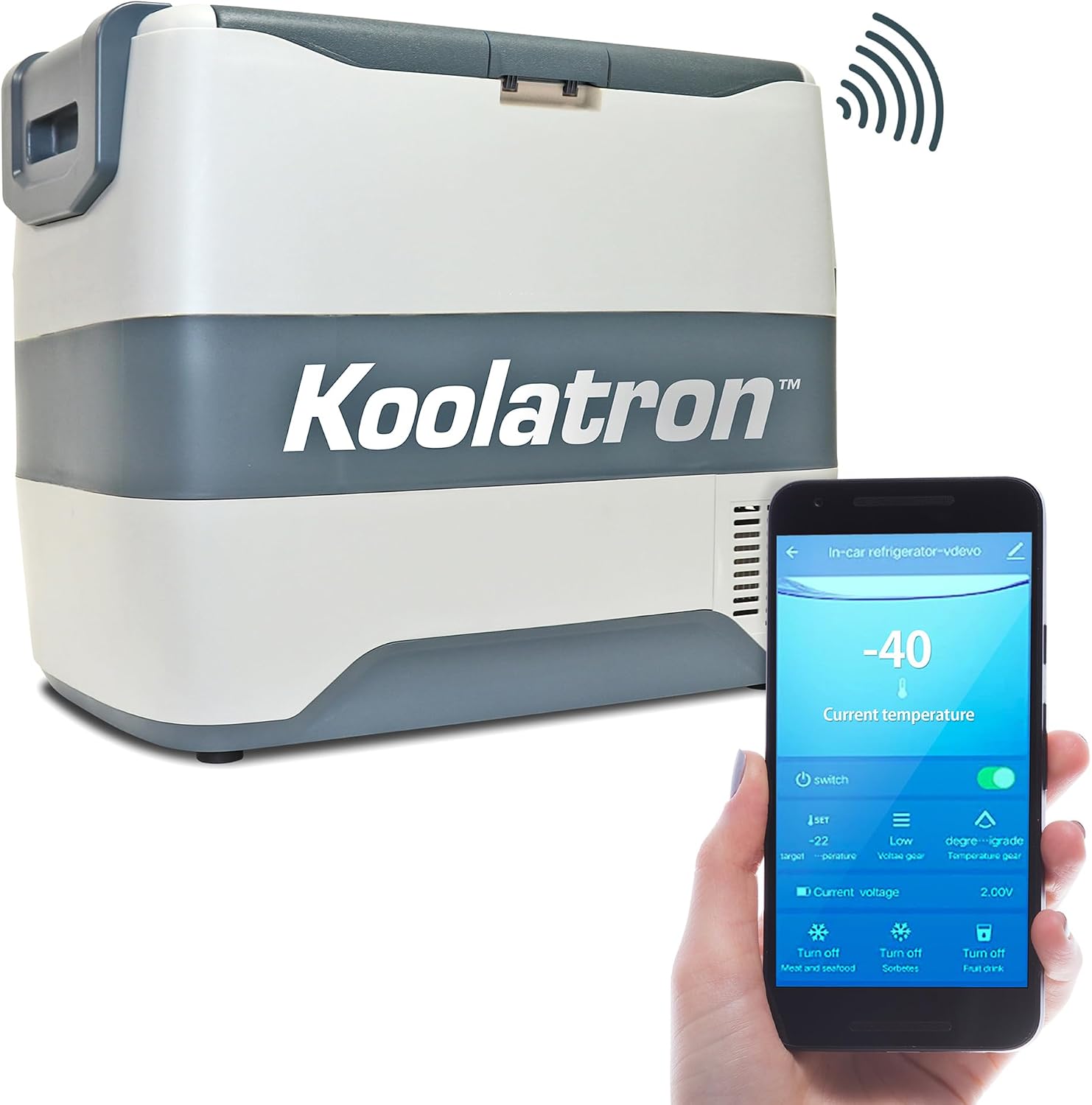 Koolatron 12V Portable Refrigerator Freezer w/Bluetooth, 42 qt (40L) Electric Cooler, 12 Volt DC/110V AC Cords, Compressor Cooling w/Range -8°F to 50°F (-22°C to 10°C), Travel Car Fridge, Gray