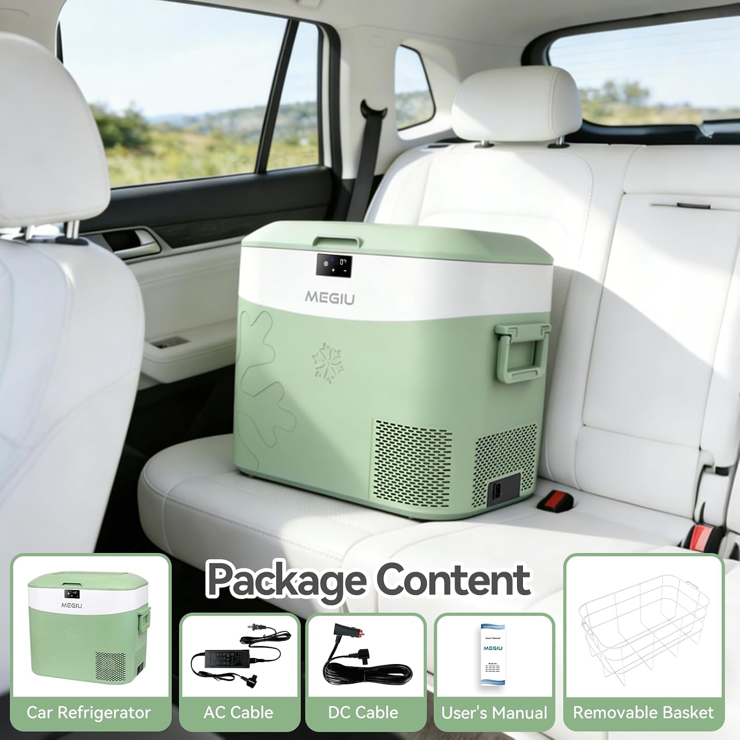 Megiu Car Fridge Portable 12 Volt Refrigerator 23 Quart (22 Liter) Freezer Compressor Cooler 12V/24V DC 110～240 V AC for Outdoor, Camping, Travel, Home Use -18℃~+15℃ (Green)