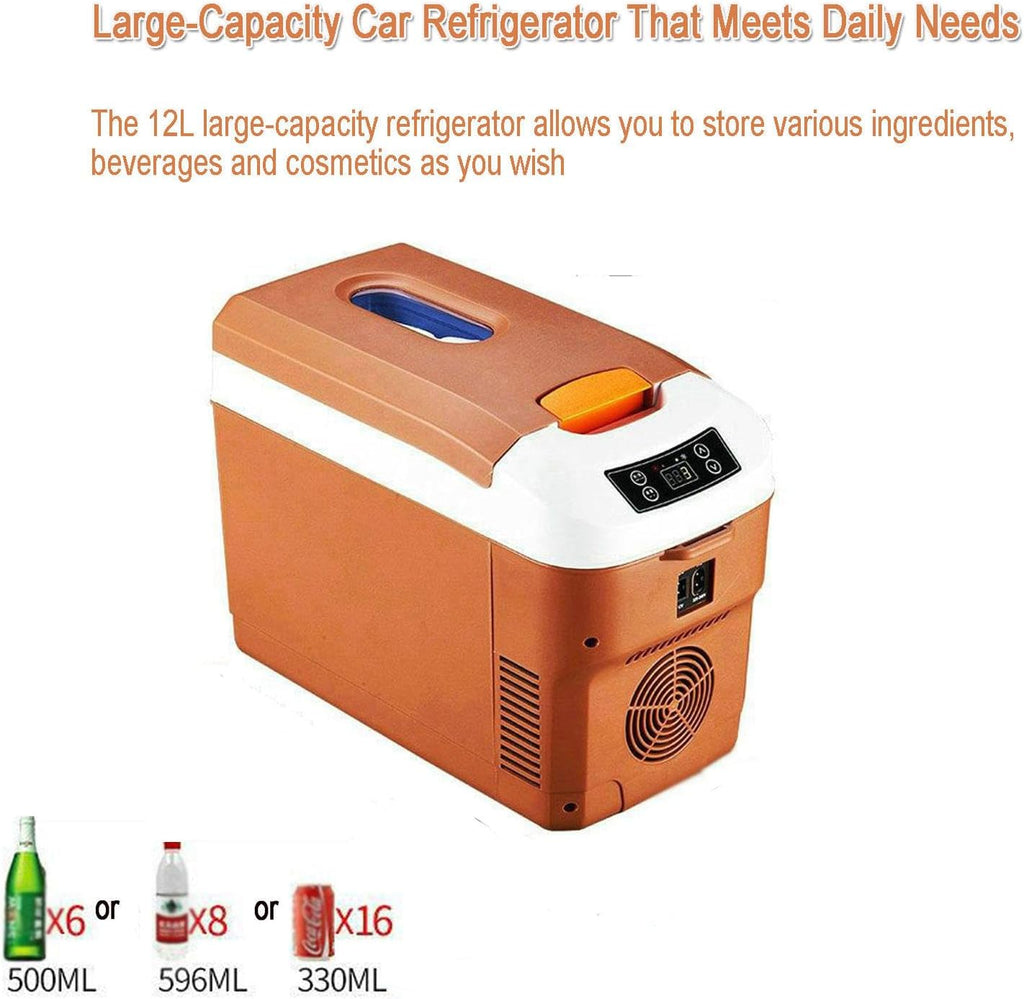 Car Refrigerator, Personal Thermoelectric Cooler/Warmer, 12 Liter Capacity, Portable Electric Car Cooler with 12/24V DC, 220V Small Fridge for Bedroom, Car, Office & Dorm,A