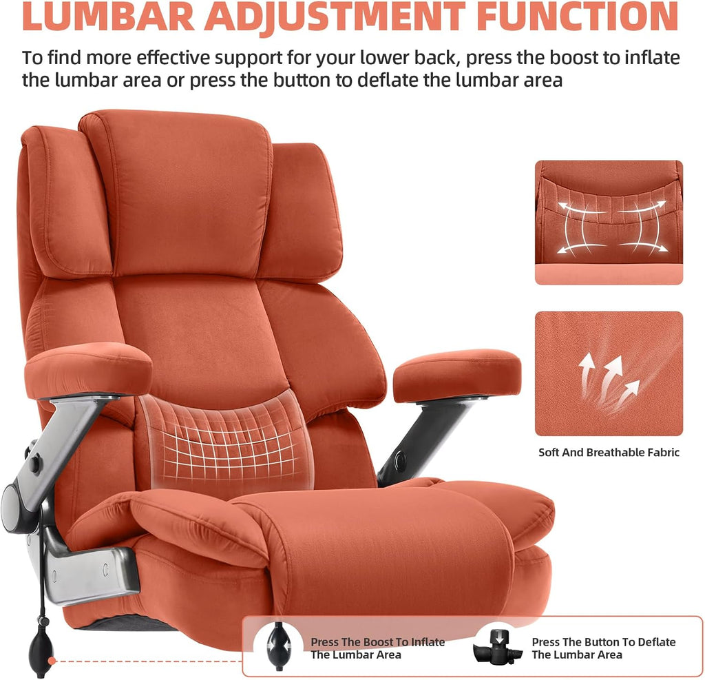 VUZI 700LBS Large Heavy Duty Office Chair with 3D Flip Arms, Big and Tall Plus Size Fabric Executive Desk Chairs, High Back Extra Wide Computer Chair with Adjustable Lumbar Support, Sturdy Metal Base