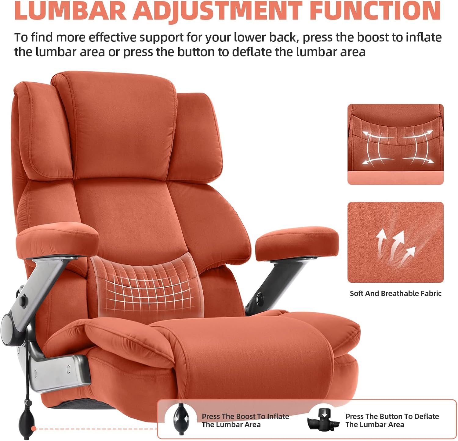 VUZI 700LBS Large Heavy Duty Office Chair with 3D Flip Arms, Big and Tall Plus Size Fabric Executive Desk Chairs, High Back Extra Wide Computer Chair with Adjustable Lumbar Support, Sturdy Metal Base