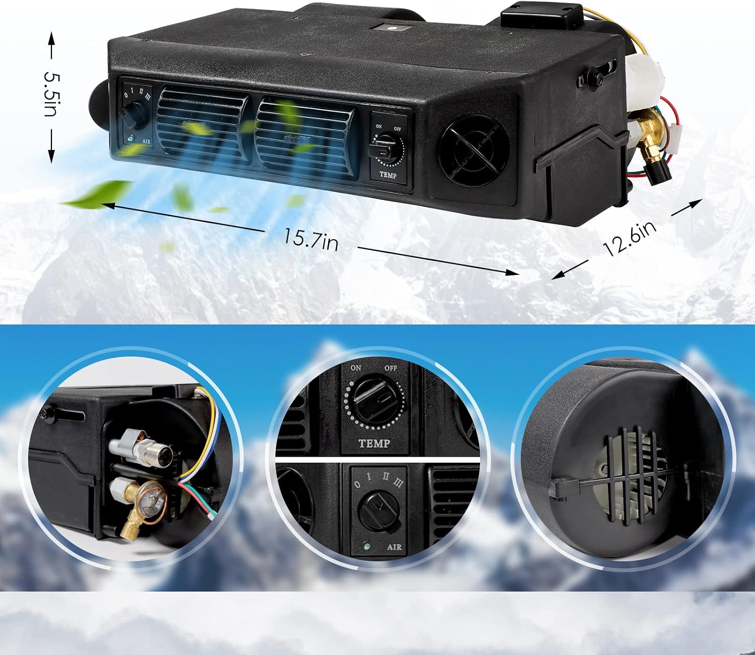 12V automobile air conditioner electric compressor kit, applicable to classic cars, pickup trucks, RV, trucks, agricultural vehicles, excavators, vans, etc。12V DC A/C (12V single cooling)