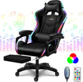 RGB Computer Chair with Footrest Full Massage Gaming Chair with Speakers Video Game Chair with Lumbar Support Headrest PU Leather 360°Swivel Recliner Chair High Back Office Chair for Gaming,Black
