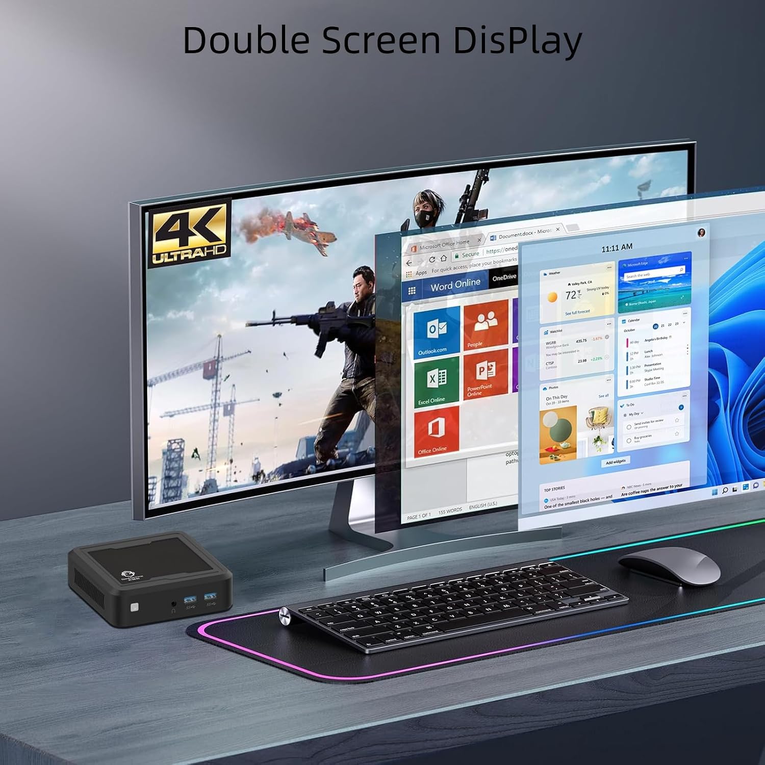Mini PC,AMD Ryzen 3 2200U Mini Computers Up to 3.4GHz 2c/4t, 8GB DDR4, 256GB SSD & M.2 NVME Mini Gaming PC with Dual HDMI Display/Wifi5/BT4.2 Gaming/Office/Design