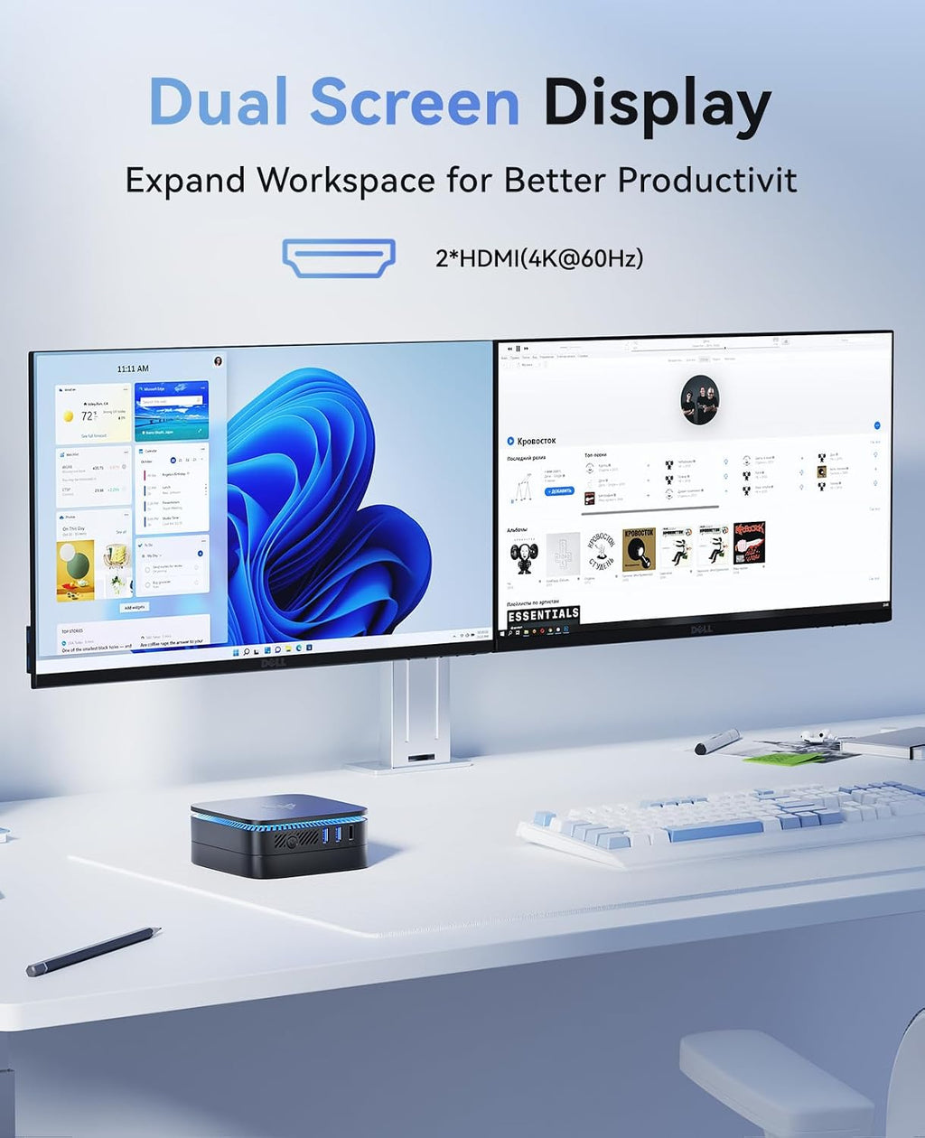 KAMRUI Mini PC with N100 Processor, 16GB DDR4 RAM 1TB M.2 SSD, Mini Computer with Ethernet, 2 HDMI, 4 USB-A, Small Computer WiFi, Bluetooth for Office, Home, Business