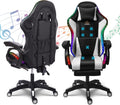 Computer Gaming Chair with Speakers and Massage RGB Video Game Chair Ergonomic Gamer Chair Racing Chair PU Leather High Back Recliner Chair with Lumbar Support Headrest Armrest,White