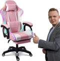 Video Gaming Chair with Footrest,Game Chair with Bluetooth Speakers,Computer Chair with LED Lights,Ergonomic Massage Gaming Chair with Massage Function,360°Swivel 90°-135° Adjustment Backrest (Pink)
