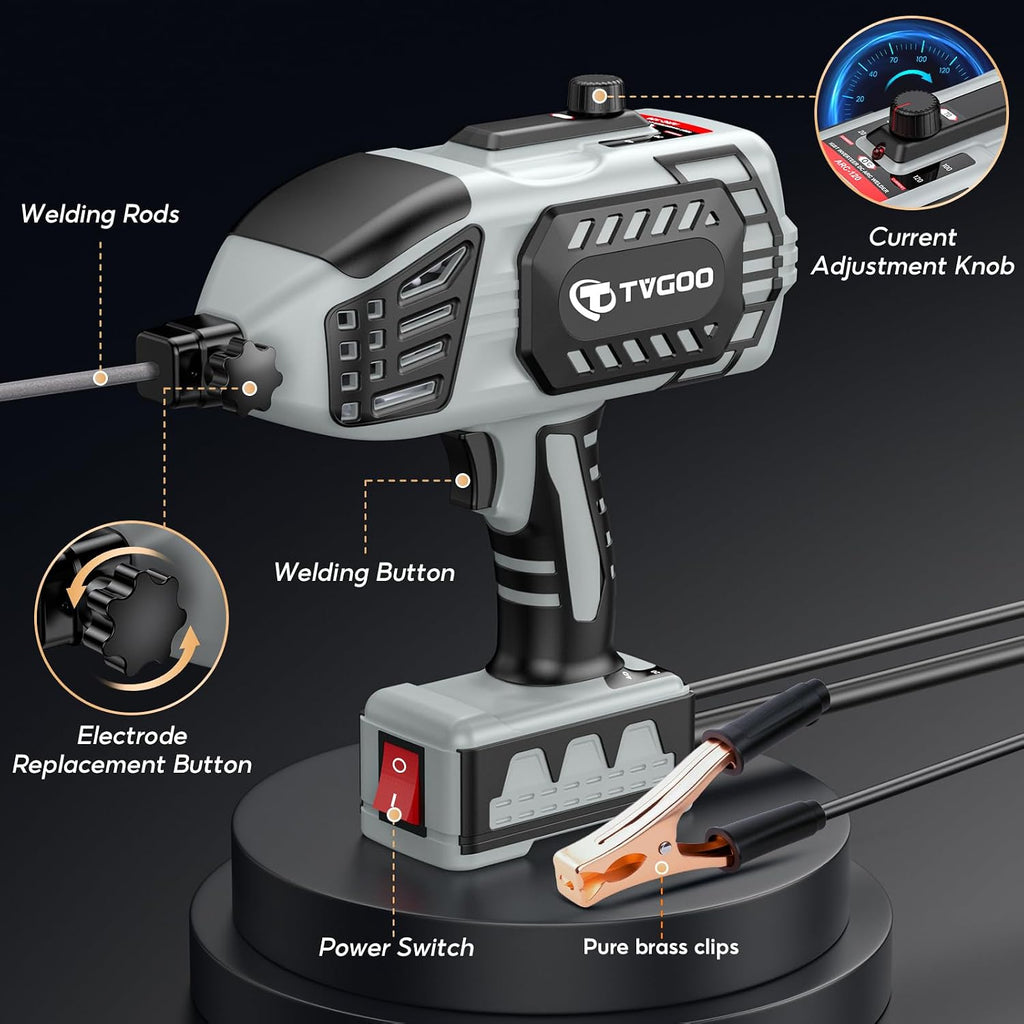 Portable Handheld Welding Machine - 110V IGBT Inverter Handheld Welder, 20-120A ARC Adjustable Current, Hot Start & Anti-Stick for 3/32'-1/8' Welding Rods(Grey)