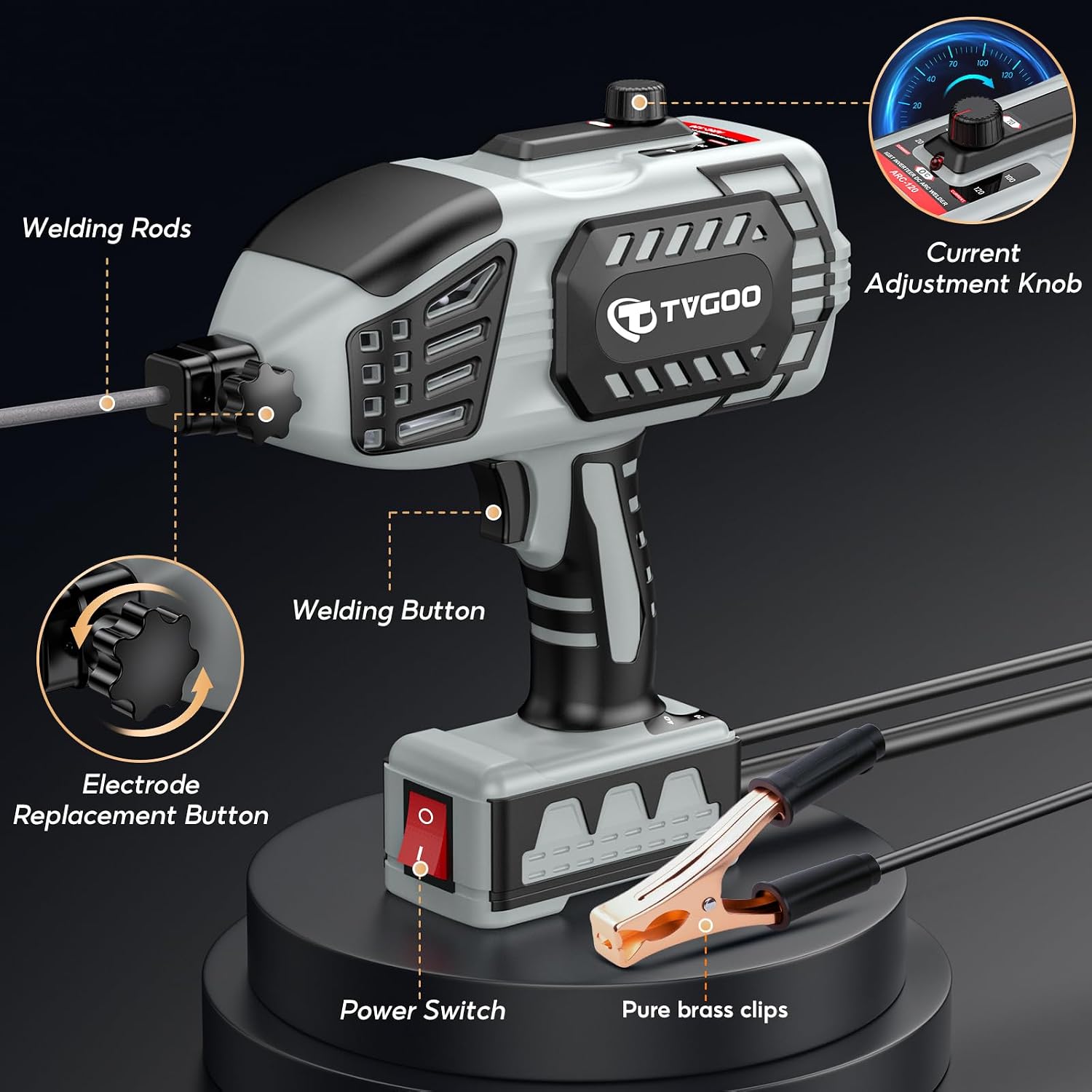 Portable Handheld Welding Machine - 110V IGBT Inverter Handheld Welder, 20-120A ARC Adjustable Current, Hot Start & Anti-Stick for 3/32'-1/8' Welding Rods(Grey)