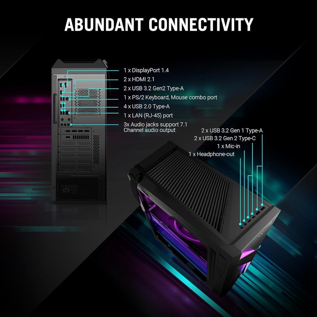ASUS ROG G16CH Gaming Desktop - Intel i7-13700KF Up to 5.4 GHz(16-Core,24-Thread), NVIDIA GeForce RTX 4070 Dual GPU, Win 11 Pro, MS Office Lifetime, HDMI (64GB RAM, 1TB SSD, 2TB HDD)