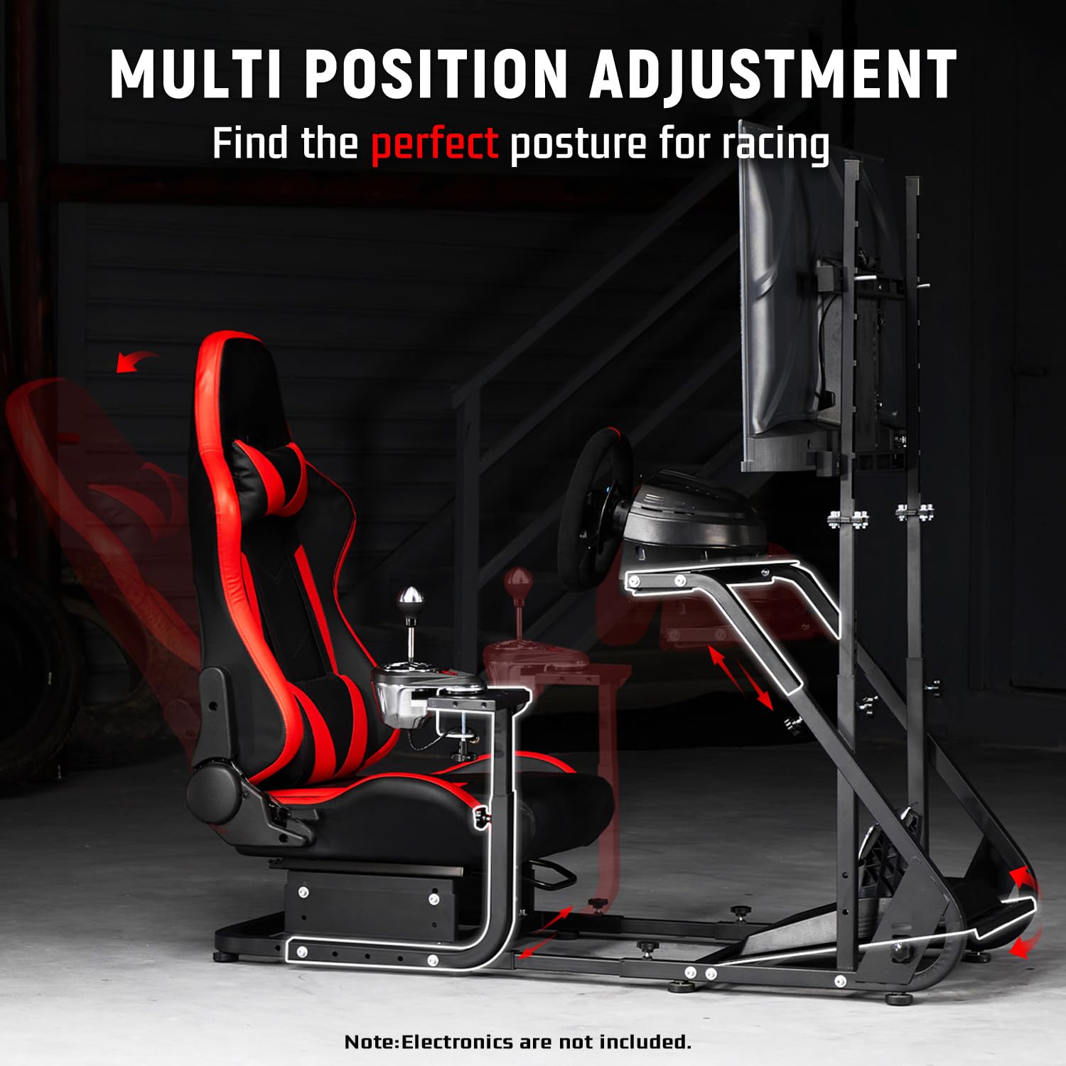 Dardoo G923 Racing Simulator Cockpit with Monitor Mount Fit for Logitech G25 G27 G29 G920, for Thrustmaster T150 T300,Simulator Cockpit with red Seat,Without Wheel,Pedal,Shift and Monitor