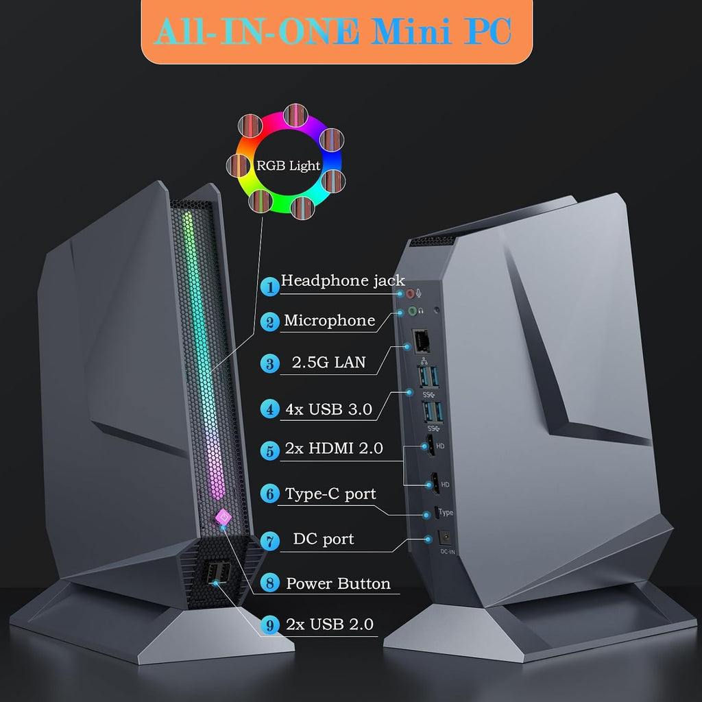 Mini PC, 12Th Gen Intel Core i9-12900HK, GeForce RTX 3050Ti 8G Mini Desktop Computer with RGB Lights, 32GB DDR4 RAM, 1TB PCIe4.0 SSD, Triple 4K Display, WiFi 6E BT 5.2, 2.5G LAN, Win 11 Pro Desktop PC