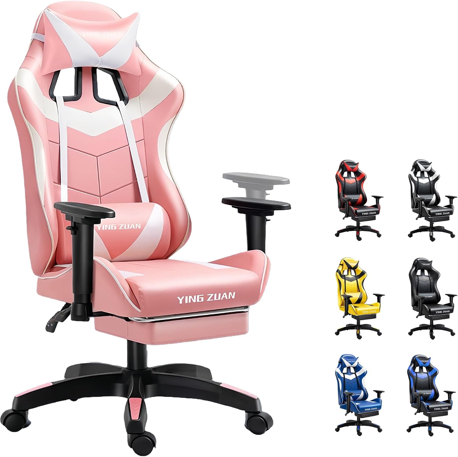 Ergonomic Gaming Chair with Latex Seat, High Back Computer Office Chair with Speakers & Massage Lumbar Support, 3D Adjustable Armrests, Retractable Footrest, 138° Reclining for Adults(Pink)