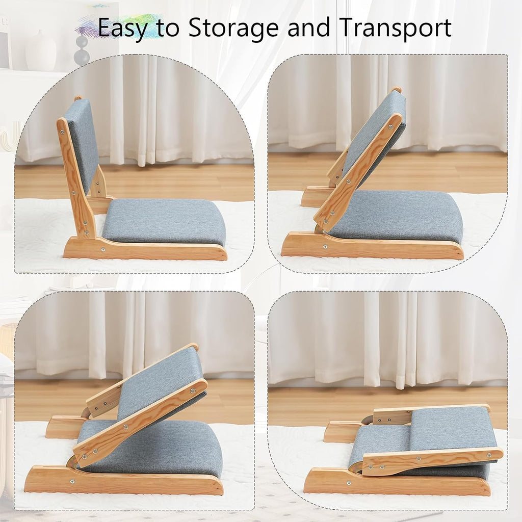 Japanese Floor Chair with Back Support, Foldable Meditation Chair, Legless Tatami Chair with Cushion, Floor Seat for Living Room, Bedroom, Bay Window (2, Dark Gray)