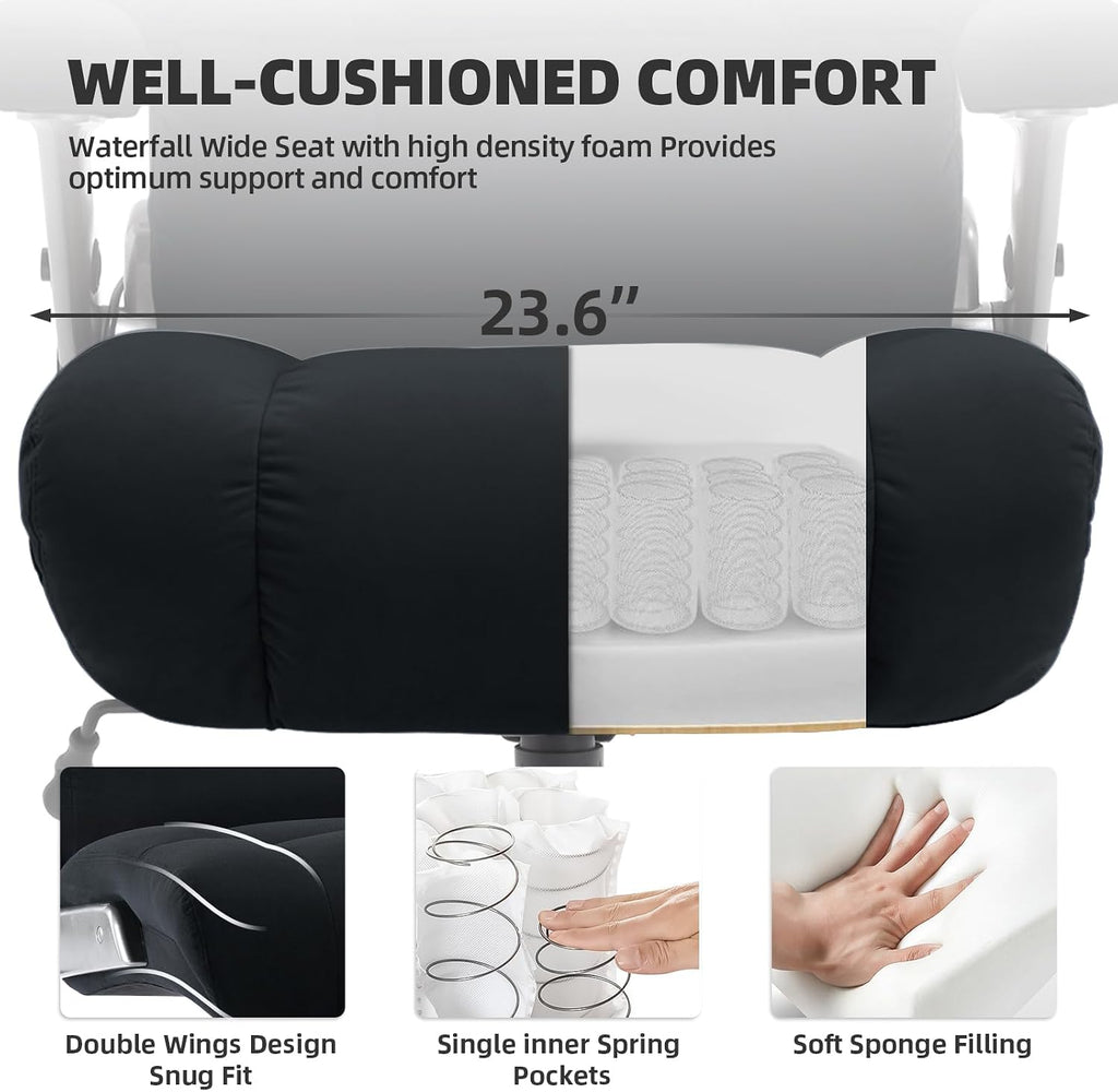 VUZI 700LBS Large Heavy Duty Office Chair with 3D Flip Arms, Big and Tall Plus Size Fabric Executive Desk Chairs, High Back Extra Wide Computer Chair with Adjustable Lumbar Support, Sturdy Metal Base