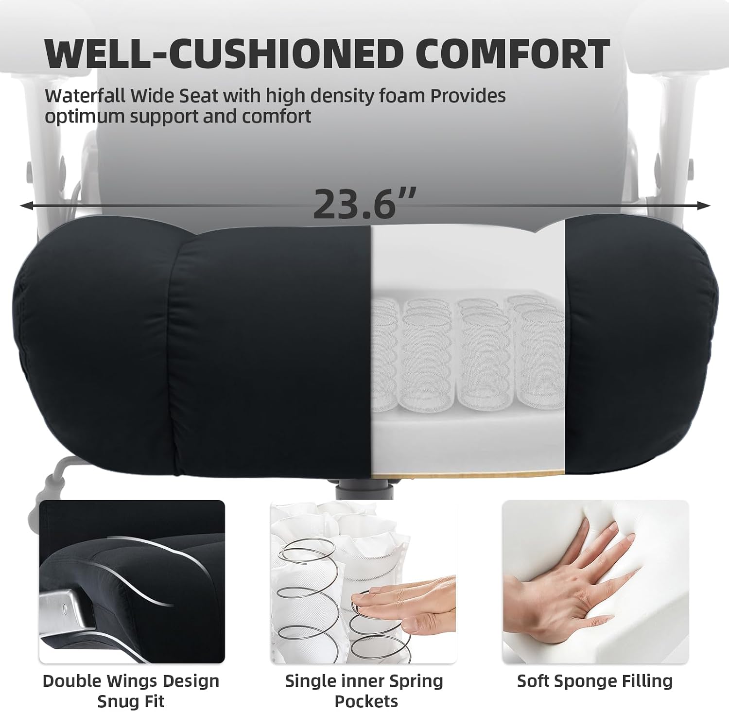 VUZI 700LBS Large Heavy Duty Office Chair with 3D Flip Arms, Big and Tall Plus Size Fabric Executive Desk Chairs, High Back Extra Wide Computer Chair with Adjustable Lumbar Support, Sturdy Metal Base