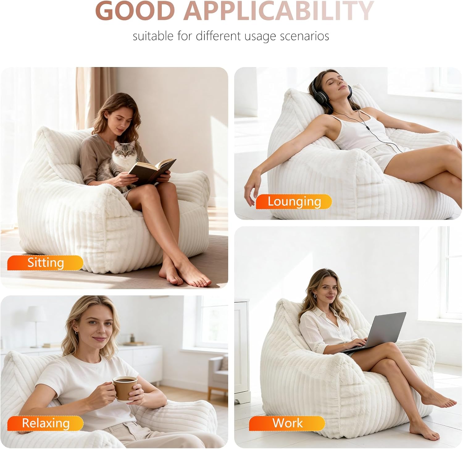 Giant Bean Bag Chair for Adults, Comfy Chair for Bedroom, Floor Chairs for Living Room, Lounge Chair Indoorg, Floor Couch with Meditation