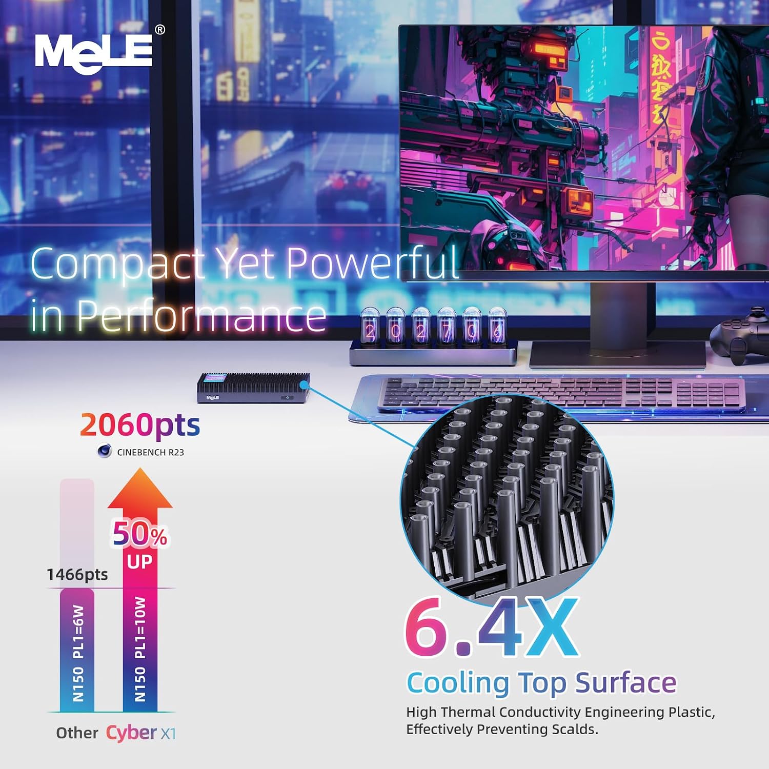 MeLE Mini PC Cyber X1 - N150, Fanless PC, 8GB RAM, 128GB Storage, 2.4/5G Wi-Fi, Full-Functional USB-C, 4K Triple Display Desktop on Home, Office, Education, Astrophotography
