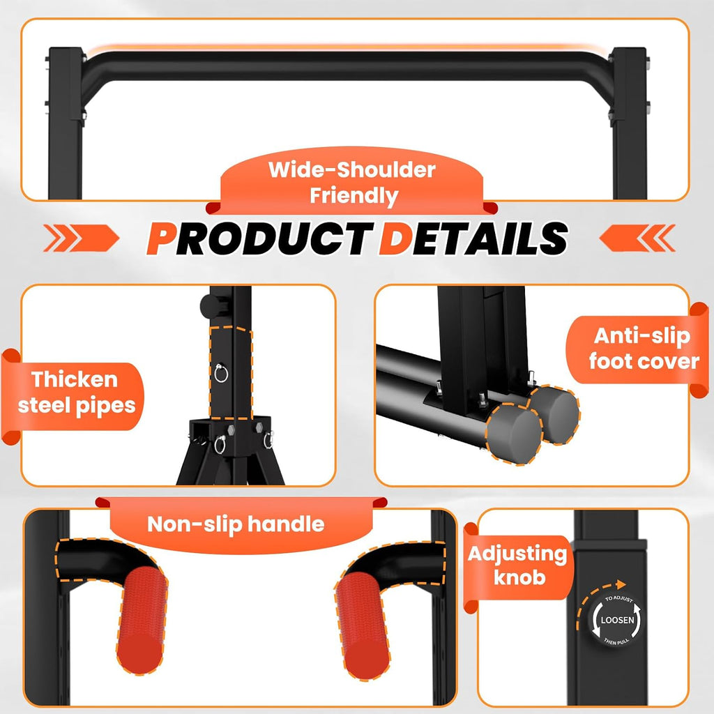 WATBKHE Power Tower Pull Up Dip Station Foldable, Pull Up Bar Station Adjustable, Multi-Function Home Gym, Strength Training Fitness Equipment, Triangular Design, for Home Outdoor