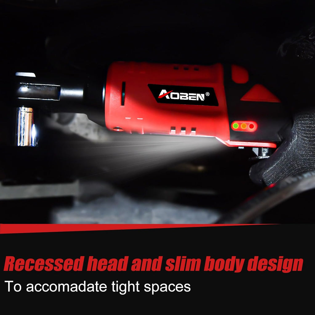AOBEN Cordless Ratchet Wrench Kit,3/8' ratchet,40 Ft-lbs Electric Power Ratchet Set with Variable Speed Trigger,2 Packs 2000mAh Lithium-Ion Battery And Charger,83 Sockets