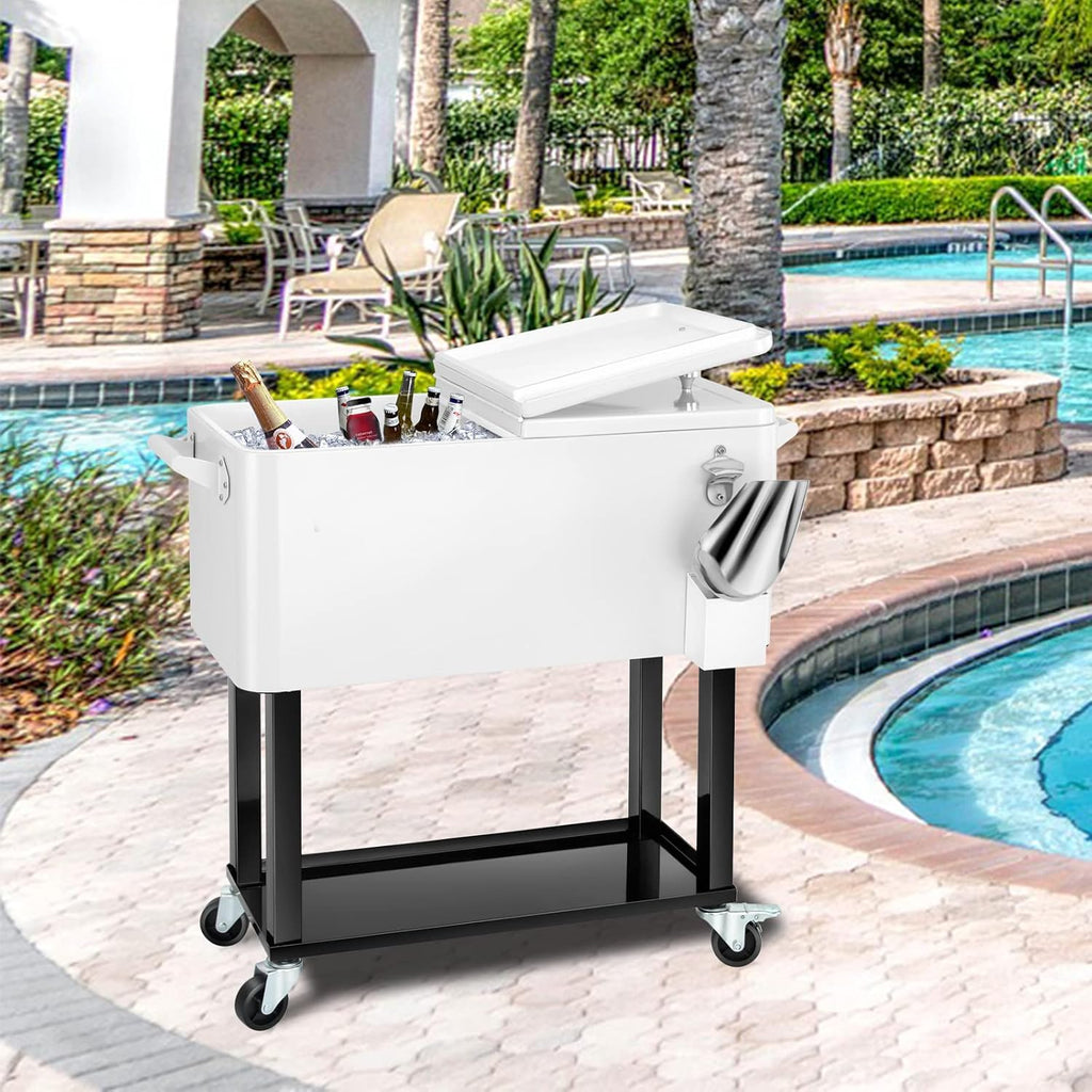80 Quart Rolling Ice Chest Cooler Cart,Patio Backyard Party Drink Beverage Bar Stand Up Cooler Trolley with Ice Scoop