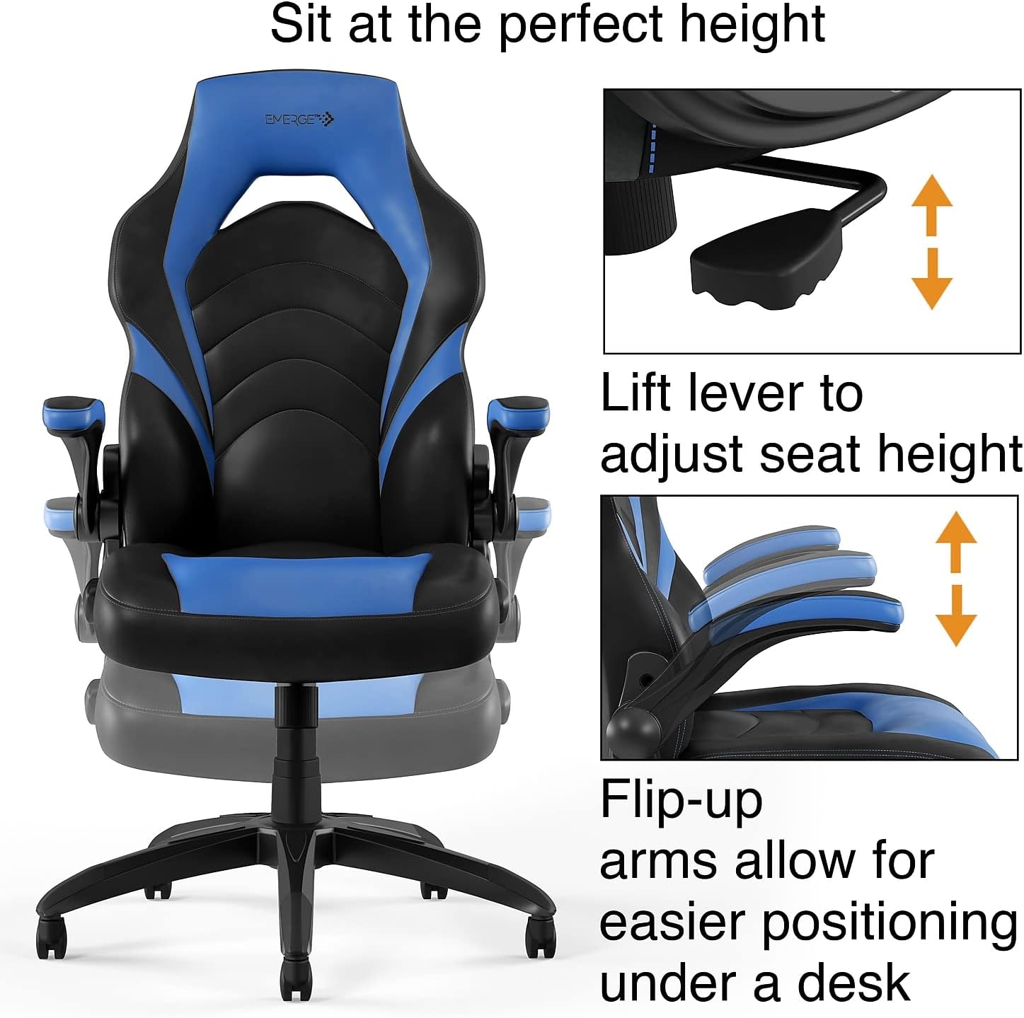 Staples Emerge Vortex Gaming Chair, Ergonomic, Adjustable Height, Swivel, Black, 2-Pack