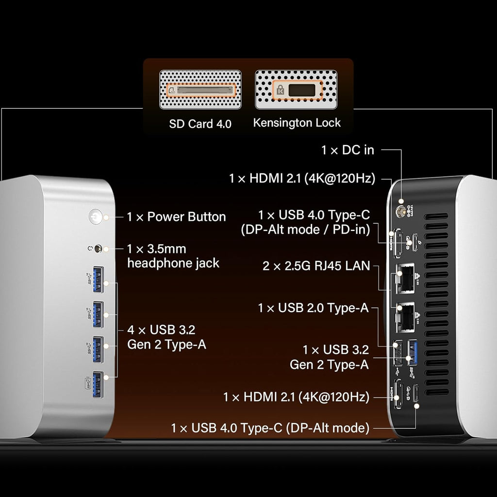 GEEKOM A9 Max AI Mini PC, with AMD Ryzen AI 9 HX 370 (80 Tops), Copilot+ PC, Radeon 890M, 32GB DDR5 (Not LPDDR), 2TB SSD, Win 11 Pro, WiFi 7, BT 5.4, USB4, HDMI 2.1, 8K