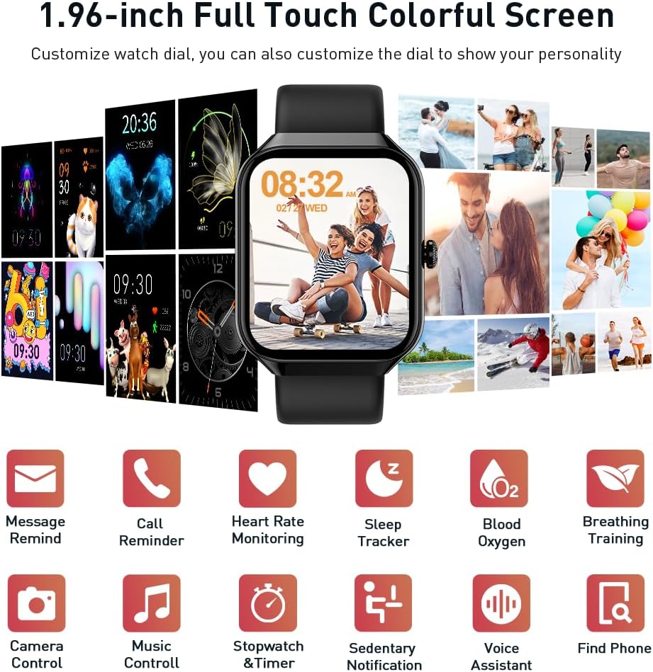 Smart Watch(Answer/Make Call BT5.4), 2026 New Smartwatch for Men Women, 1.96' HD Touch Fitness Watch with 110+ Sport Modes/Heart Rate/Sleep Monitor/Pedometer, IP68 Waterproof Fitness Activity Tracker