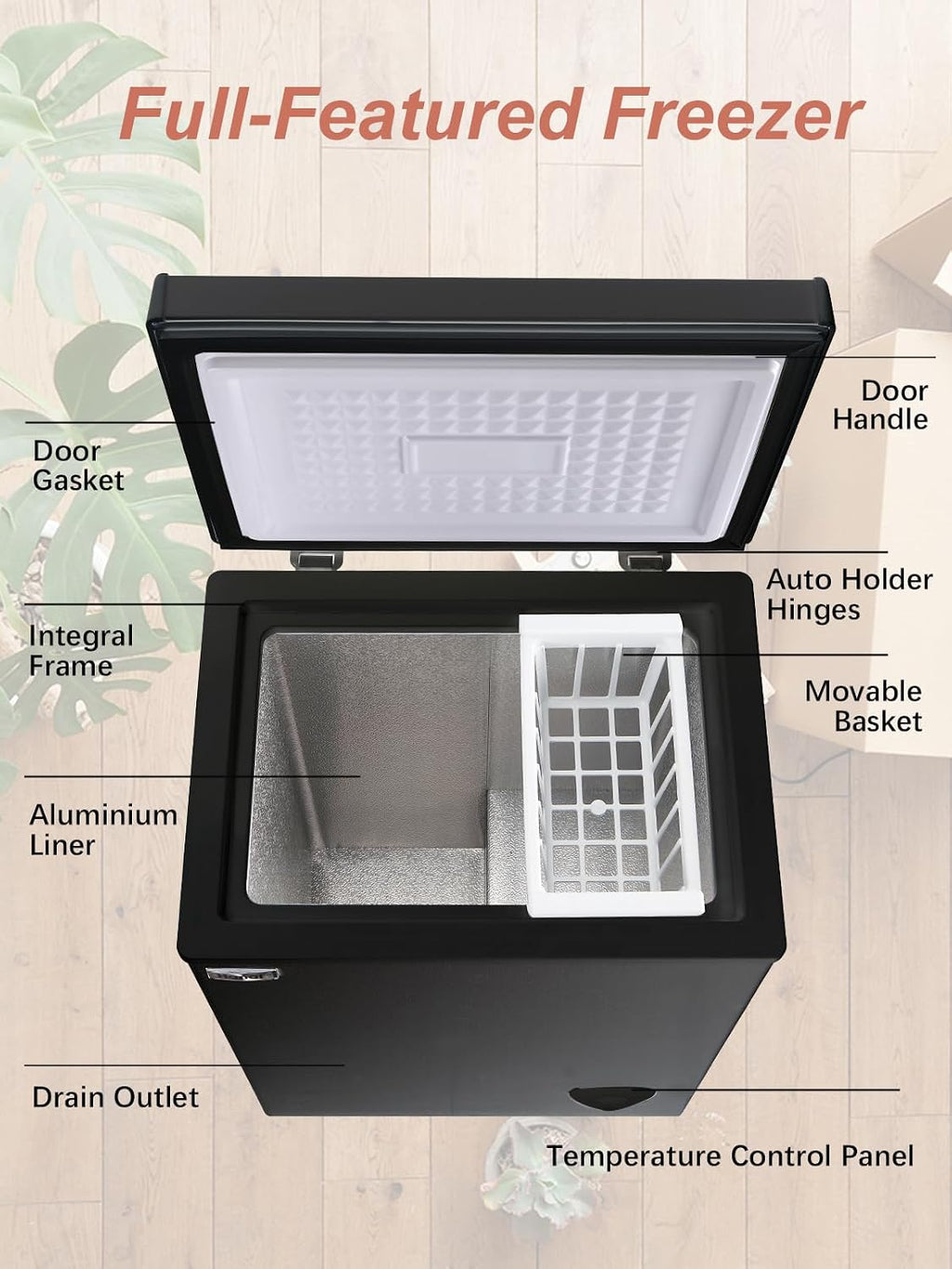 Chest Freezer Small Deep Freezer WANAI 3.5 Cu.Ft Mini Freezer Black Free-Standing Top Door Freezer Adjustable 7 Thermostat and Removable Basket Open Deep Freezer Apartment Kitchen, Black
