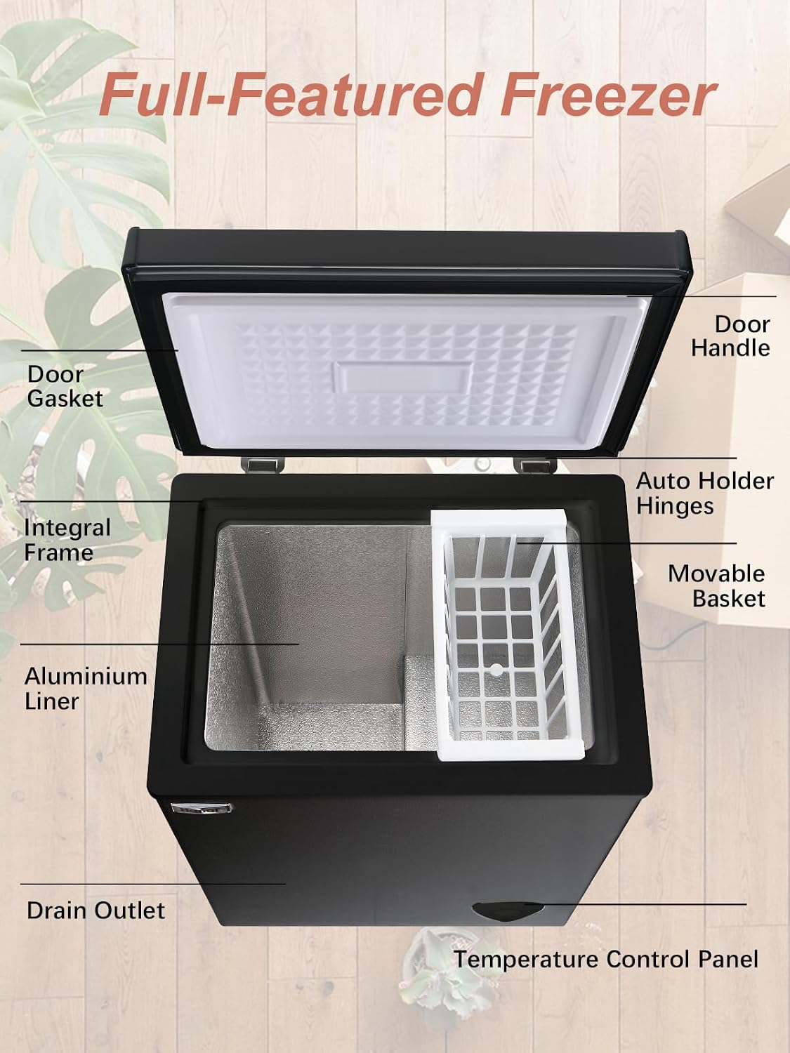 Chest Freezer Small Deep Freezer WANAI 3.5 Cu.Ft Mini Freezer Black Free-Standing Top Door Freezer Adjustable 7 Thermostat and Removable Basket Open Deep Freezer Apartment Kitchen, Black