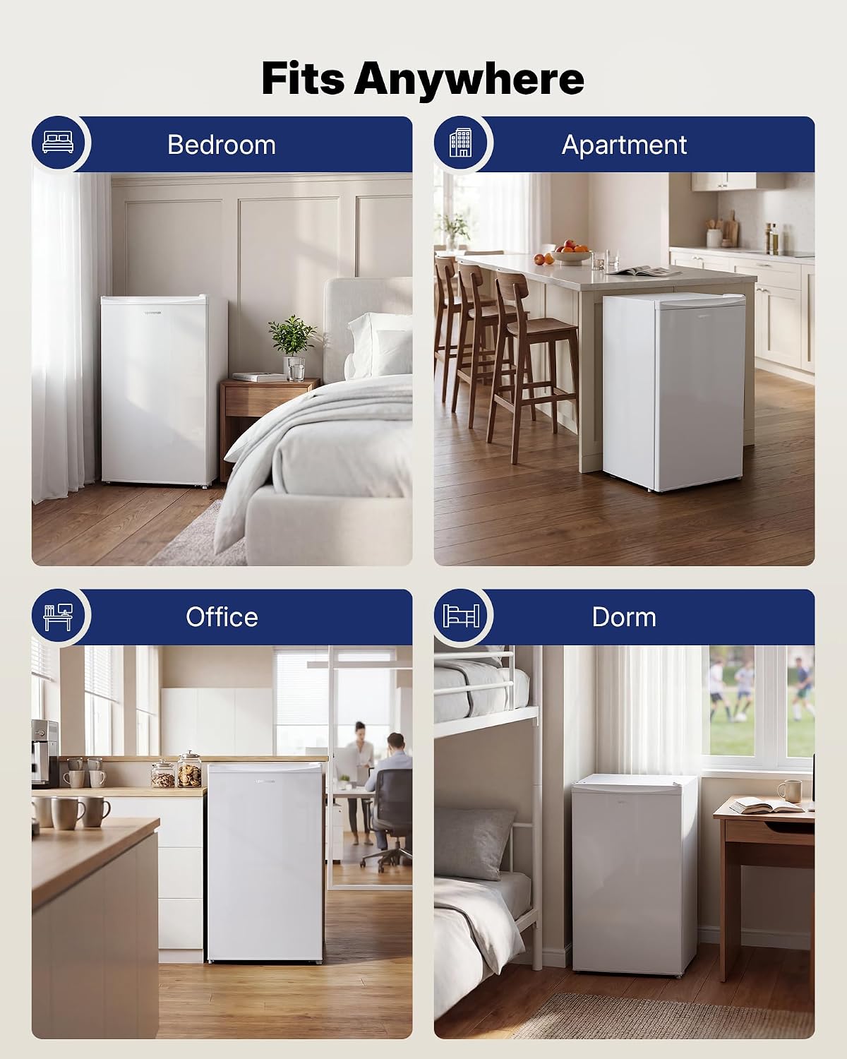 Upstreman 3.2 Cu.Ft Mini Fridge with Freezer, Single Door Mini Fridge, Dorm Fridge, Adjustable Thermostat, Mini Refrigerator for Dorm, Office, Bedroom, White-BR321