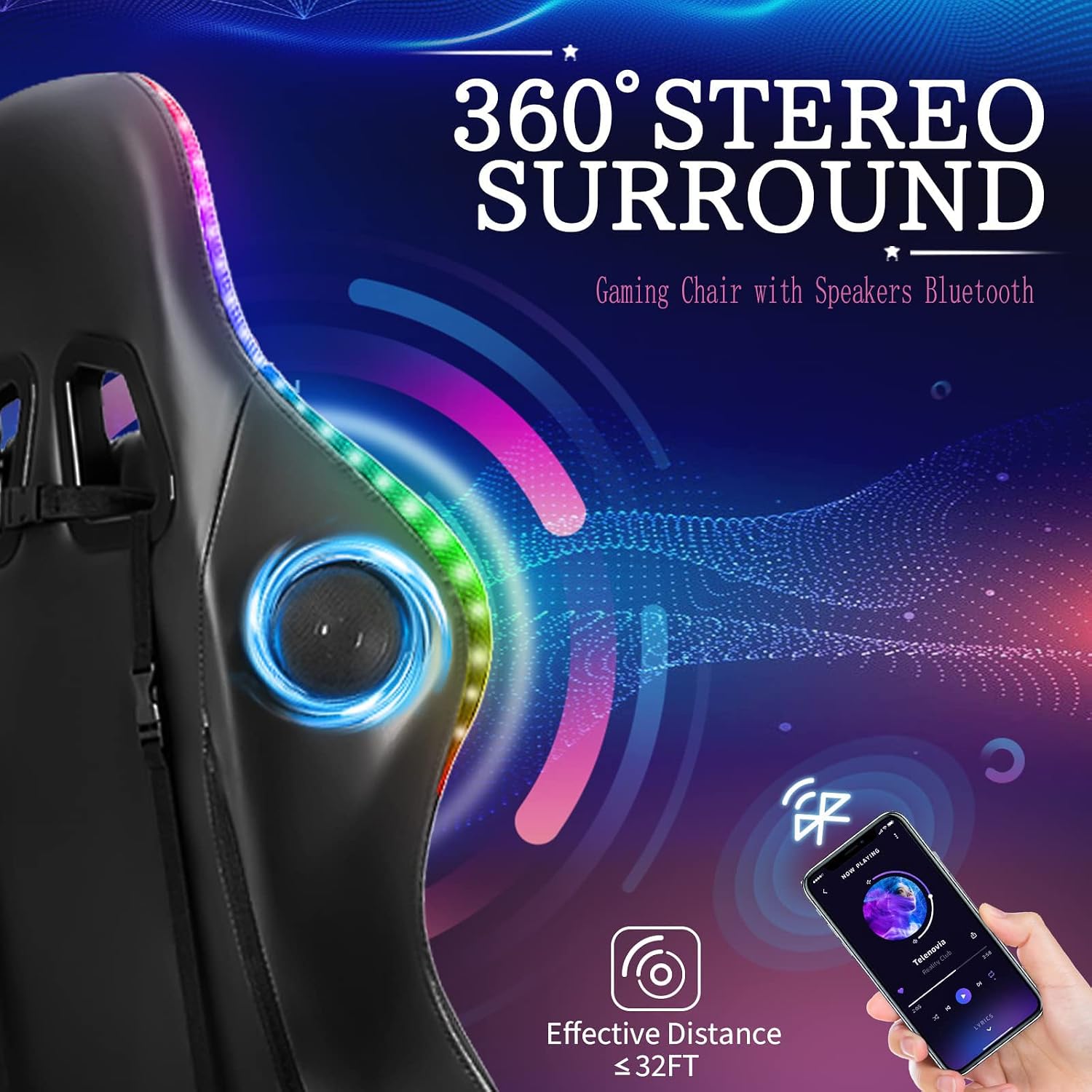Gaming Chair Massage with Bluetooth Speakers and Led Lights Ergonomic Computer Gaming Chair with Footrest RGB Video Game Chair with High Back Lumbar Support,Pink