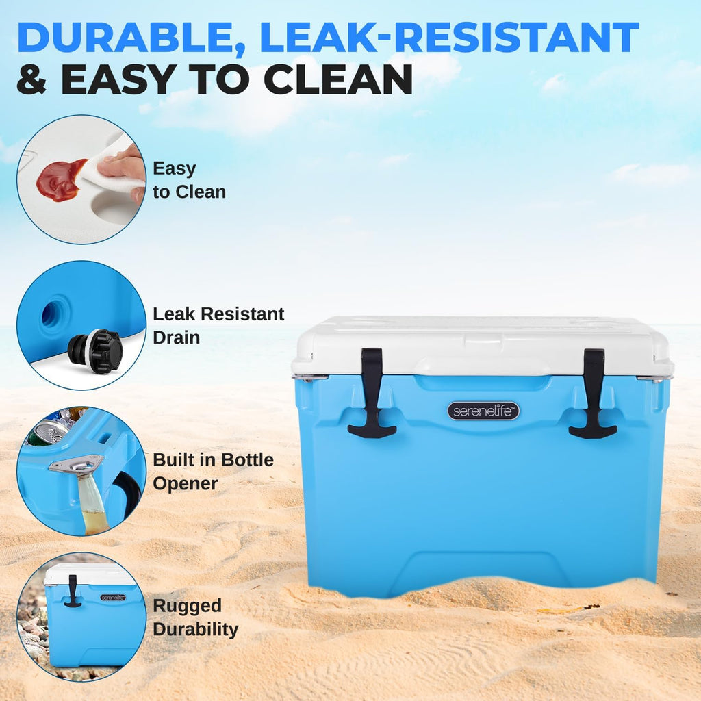 SereneLife Ultra-Tough 25-75 Quart Rotomolded Cooler Box, Holds Upto 64 Cans, Keeps Ice Up to 5 Days, Heavy-Duty Insulated Portable Ice Chest Box, Ideal for Camping, Beach, Picnics, Tailgating, etc