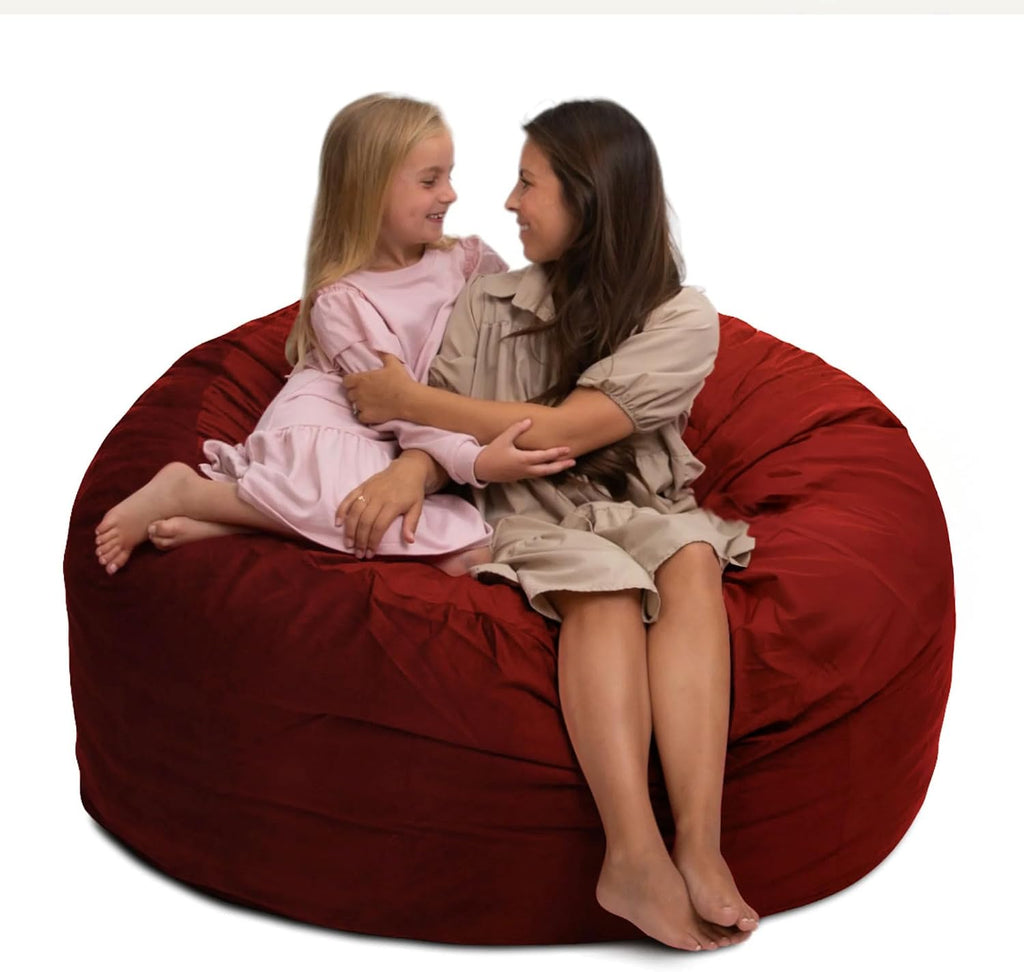 ULTIMATE SACK 5000 5-Foot Bean Bag Chair, Burgundy Suede Cover – Oversized Foam Lounger, Floor Seat, Small Sofa, or Couch Bed for Living Area, Gaming Room, or Reading Lounge