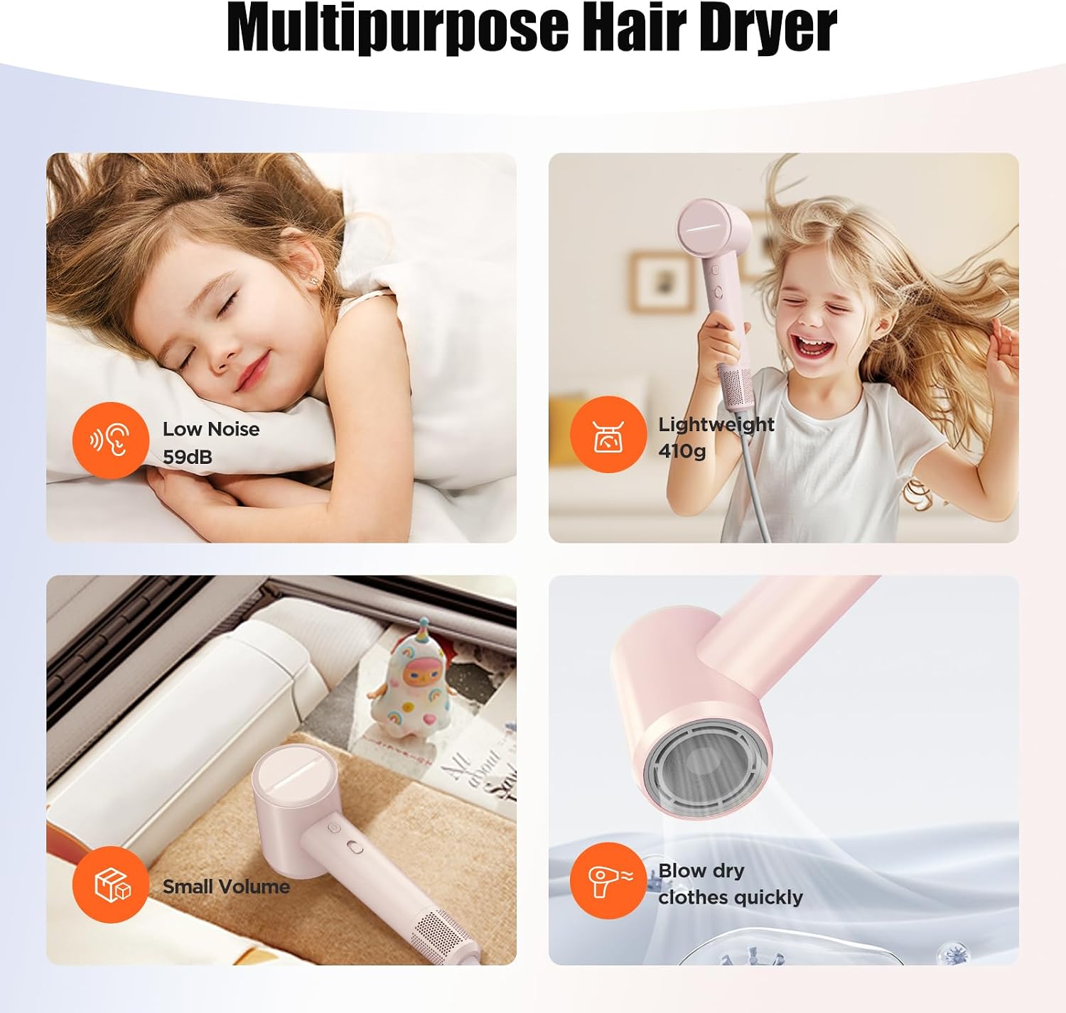 High Speed Hair Dryer, 3.6 Billion Plasma Hair Care Travel Hair Dryer with 4 Modes, Thermo-Control, Low Noise, Fast Drying. Blow Dryer for Home or Travel