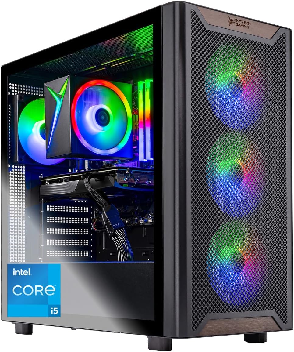 Skytech Gaming Chronos 3 Desktop PC, Intel i5 14400F 2.5 GHz (4.7GHz Turbo), NVIDIA RTX 5060 Ti 16GB, 1TB Gen4 NVMe SSD, 16GB DDR5 RAM 5200, 650W Gold PSU, Wi-Fi, Win 11