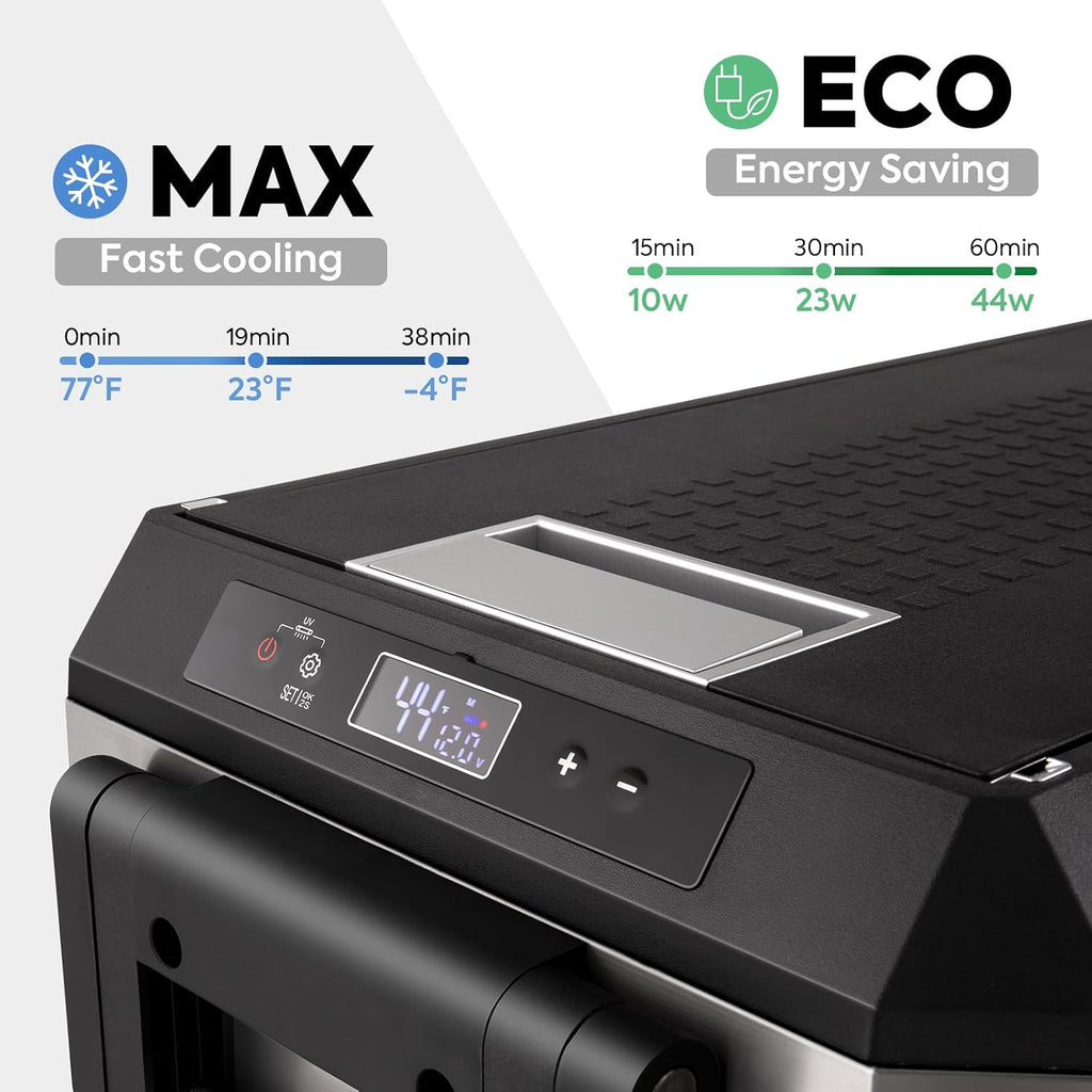 ICECO JP40 Pro 12 Volt Refrigerator Freezer, Portable Fridge with SECOP Compressor, -4°F to 68°F, DC 12/24V, AC 110/240V, Car Freezer for Camping, Outdoor, with Multi-Directional Lid