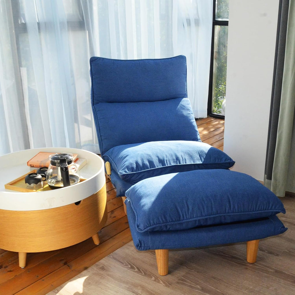 F&A LOVING Indoor Japanese Style Chaise Lounge Sofa Chair Floor Gaming Chair Lazy Sofa for Reading Game Meditating Adjustable Positions with Ottoman for Living Room, Bedroom, Balcony