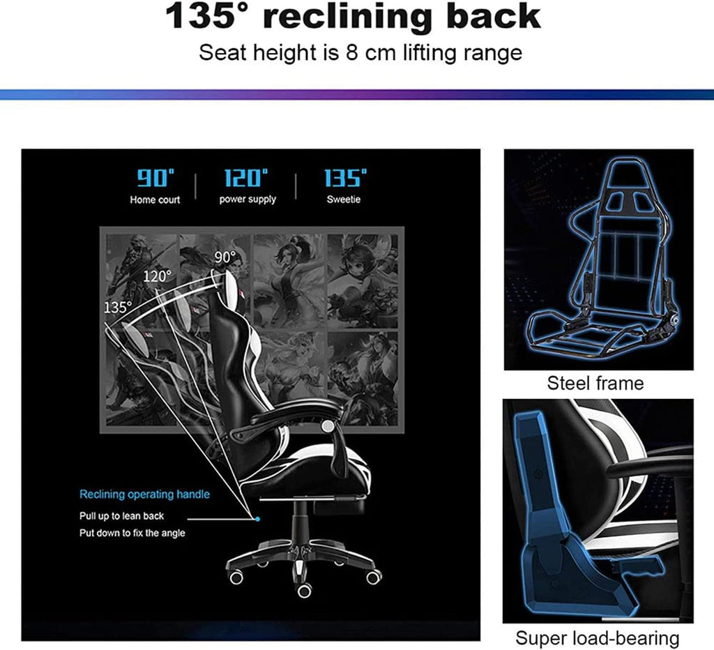 XOOFMASS Gaming Chair with Speakers, Ergonomic Massage Gaming Chair with Massage Function, Video Game Chairs with LED Light Swivel Racing Computer Chair 90°-135° Adjustment of Backrest,White