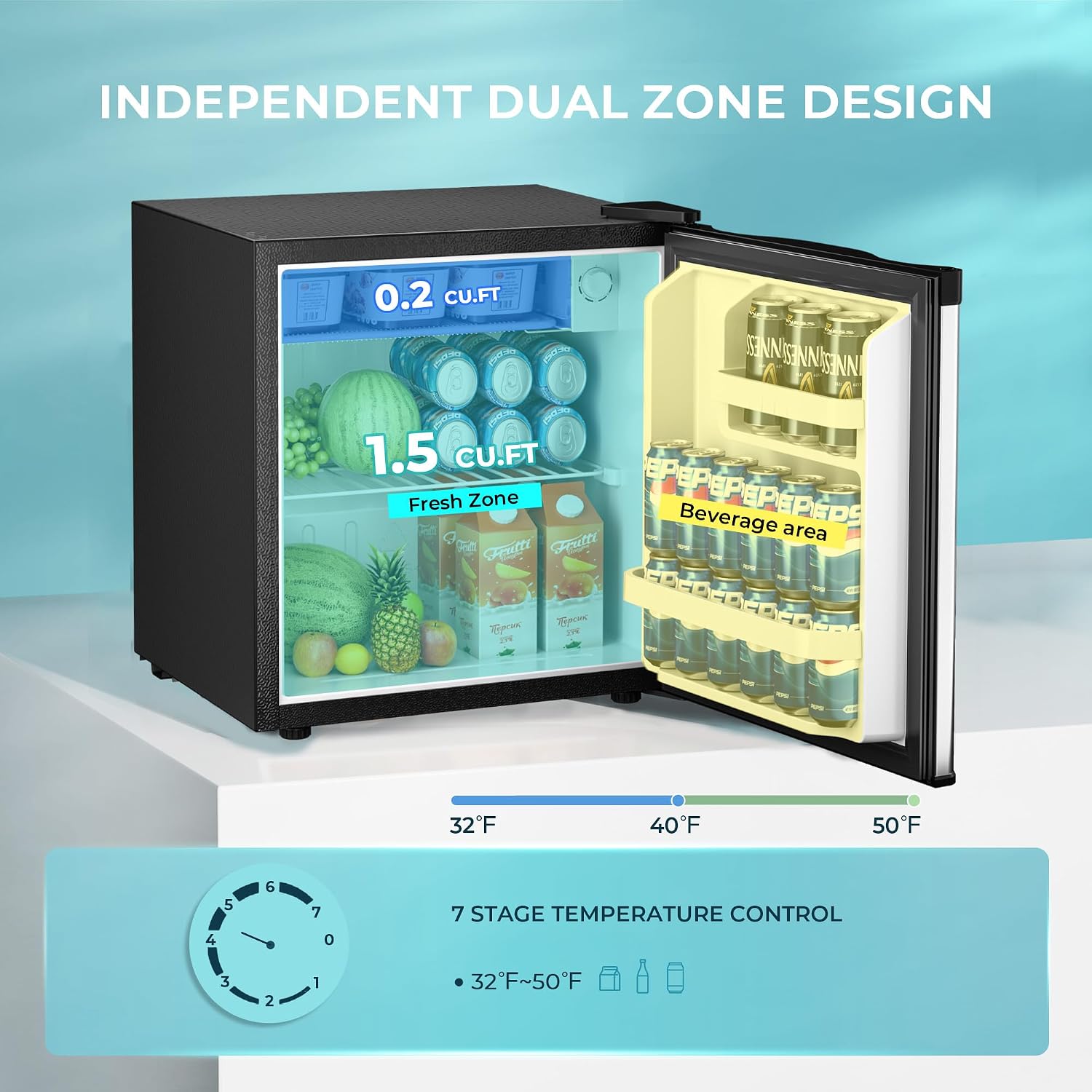 EUHOMY 1.7 Cu.Ft Mini Fridge, Reversible Single Door Compact Refrigerator, Adjustable Thermostat, Energy Saving, Mini Fridge for Bedroom, Office, Dorm, Silver