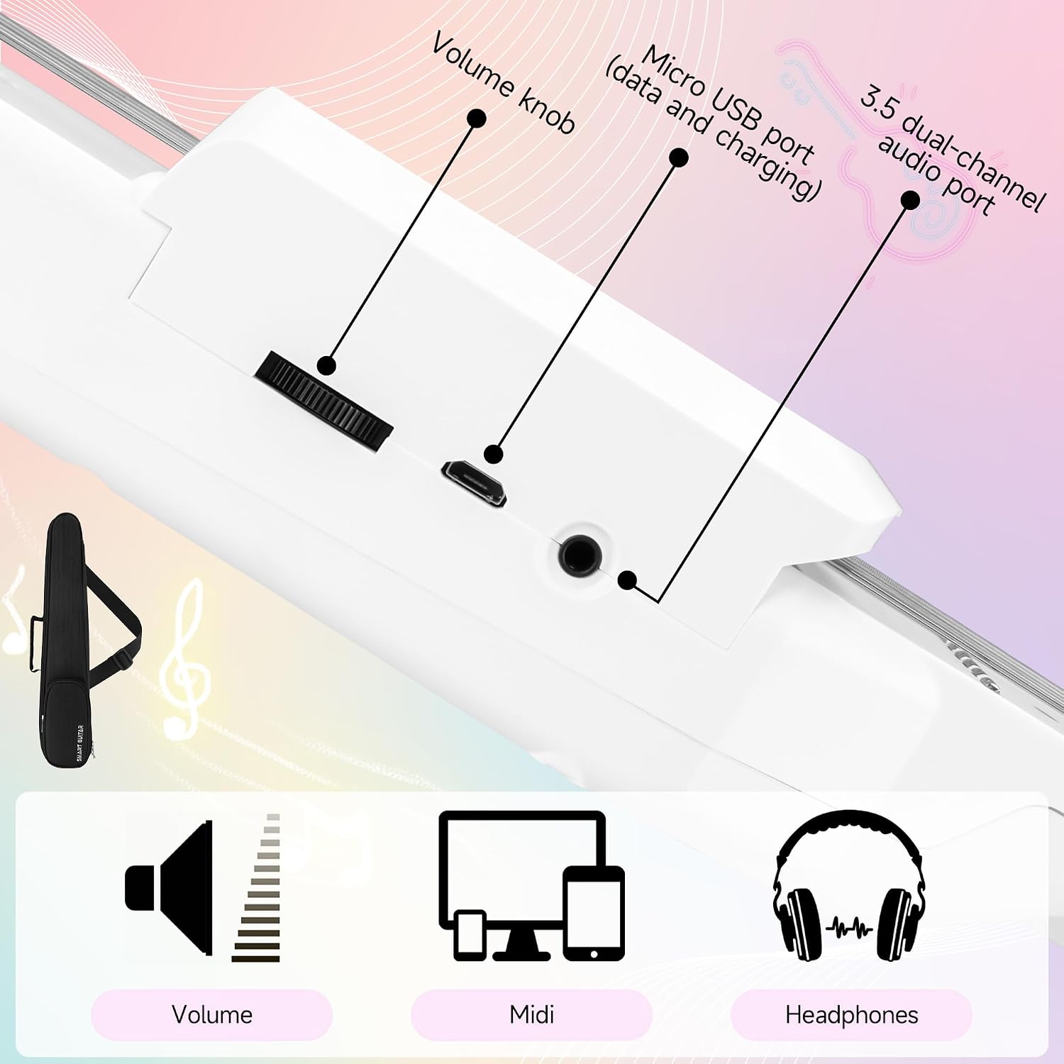 USB Charging Smart Acoustic Electric Travel Chord Practice Portable Guitar Neck for Beginner AI LCD (WHITE)