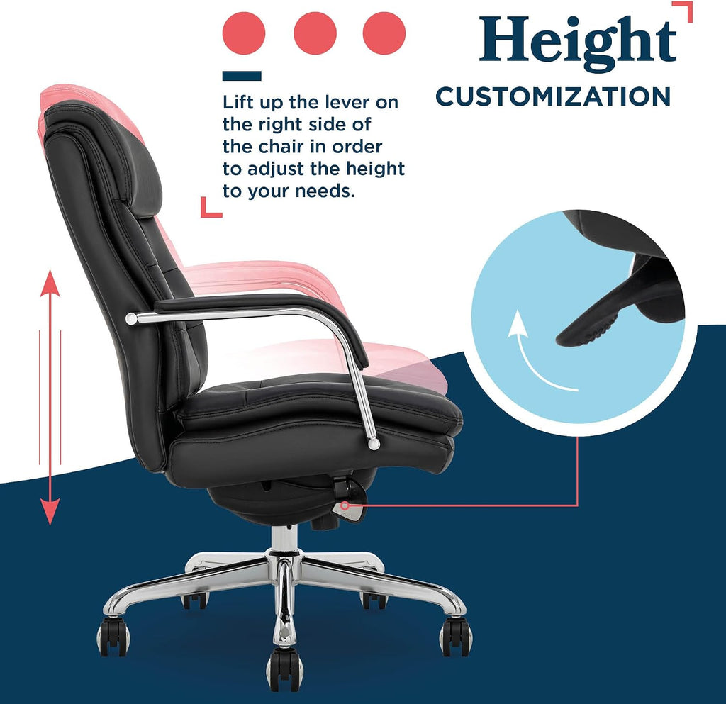 La-Z-Boy Sonata Executive Mid-Back Office Chair, Button-Tufted Seat and Back, Double-Layer Cushion, Padded Armrests, Ergonomic Computer DeskChair, Swivel Metal Base, Bonded Leather, Black/Chrome