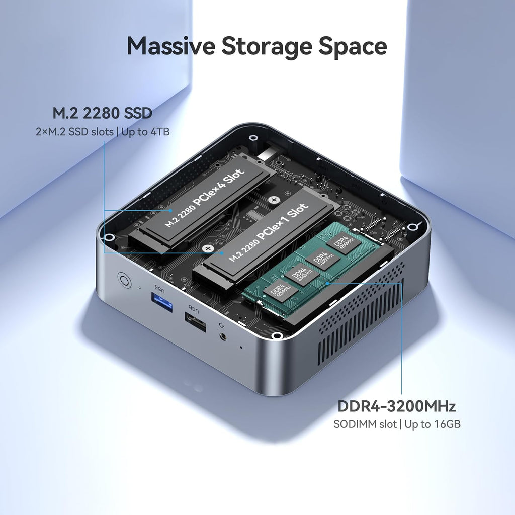 N100 Mini PC, Intel Alder Lake N100, 16GB DDR4 500GB PCIe3.0 SSD, Dual LAN Mini Computer Support 4K Dual HDMI, WiFi5/BT5.0/USB3.2, Built-in 45W Power Supply Office Desktop PC