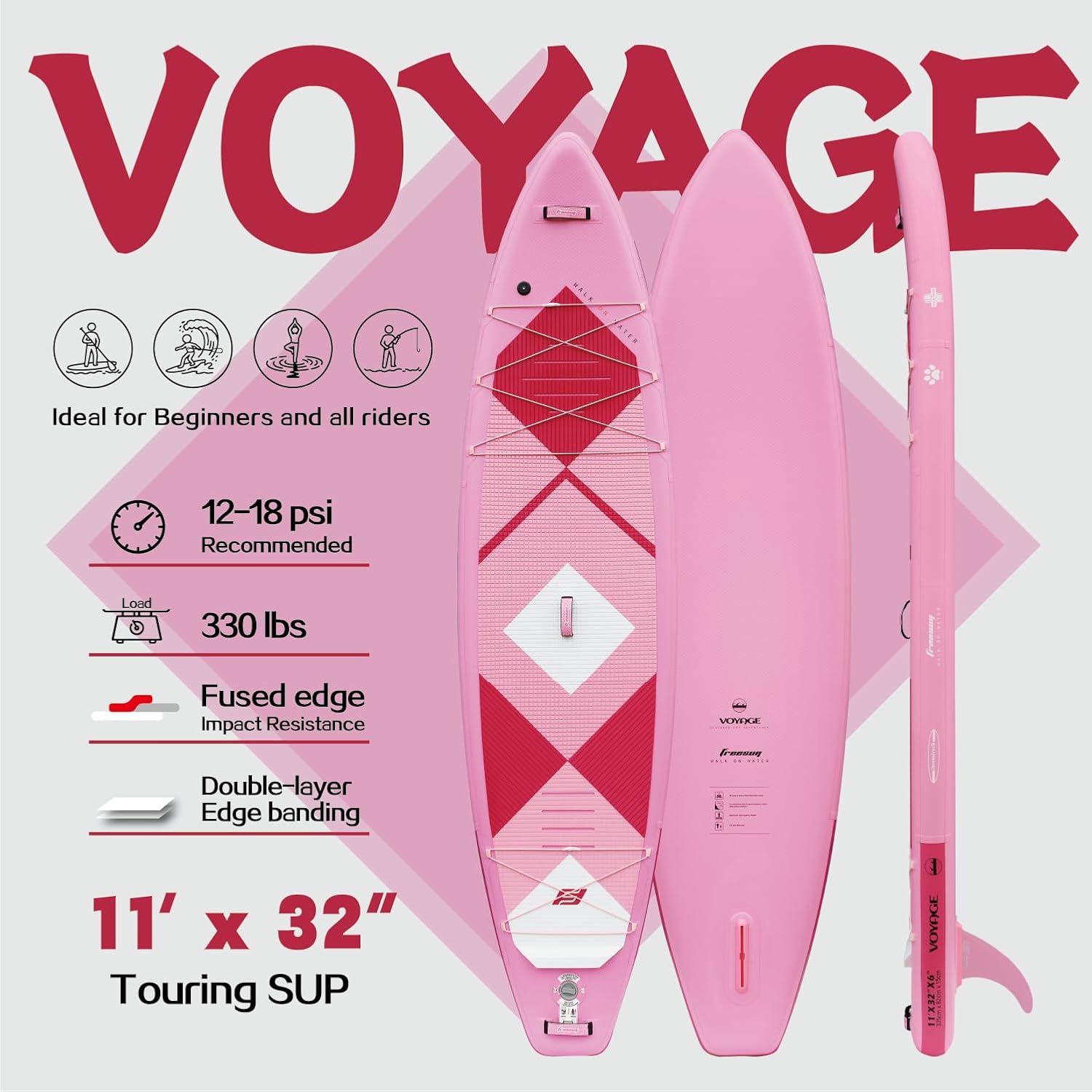 FREESUN Voyage 11' x 32' Inflatable Stand Up Paddle Board, Stable Touring SUP for Long-Distance Cruising & Family,Heat-Fusion iSUP with Camera Mount,Extra Large EVA Pad for Dogs/Kids,Blue