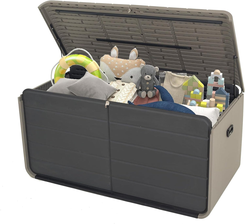 Resin Deck Box 160 Gallons, Large Heavy-Duty Outdoor Storage Box, Lockable & Waterproof Patio Outside Storage Box for Patio Furniture, Tools, Pool Supplies
