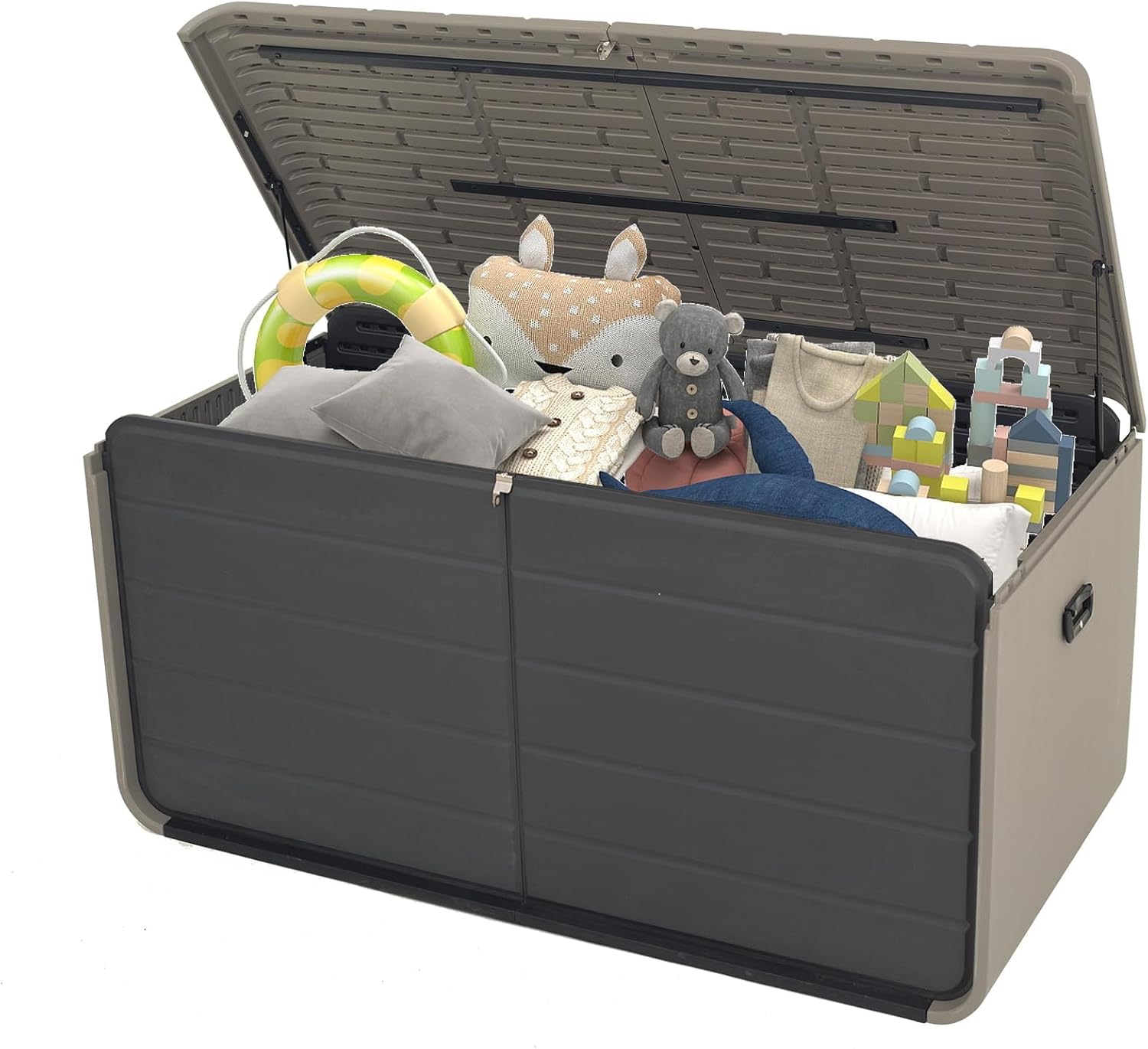 Resin Deck Box 160 Gallons, Large Heavy-Duty Outdoor Storage Box, Lockable & Waterproof Patio Outside Storage Box for Patio Furniture, Tools, Pool Supplies
